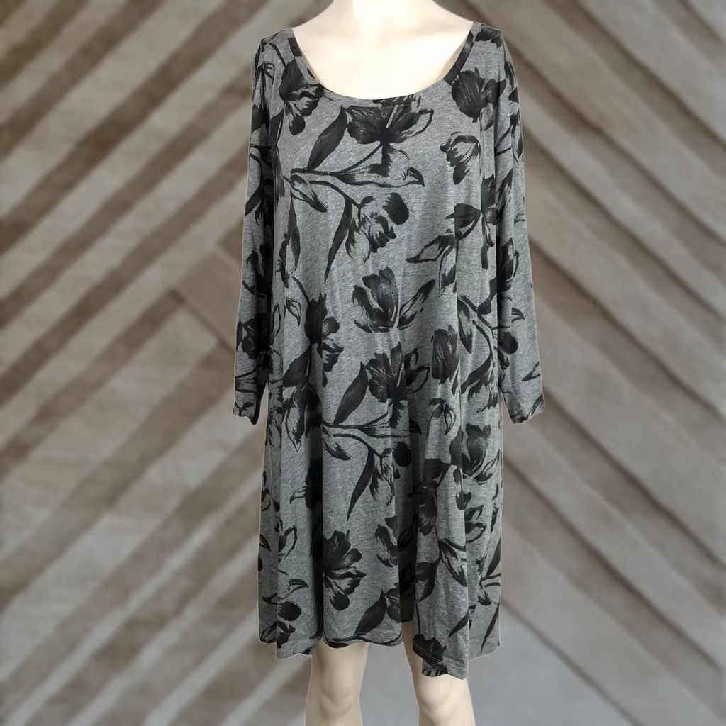 Vintage VINTAGE? No. (Skip) Pure Jill floral print ballet sleeve tunic dress Gray 3XL Women Long Sleeve dress? Size XXL / US 16-18 / IT 52-54 - 1 Thumbnail