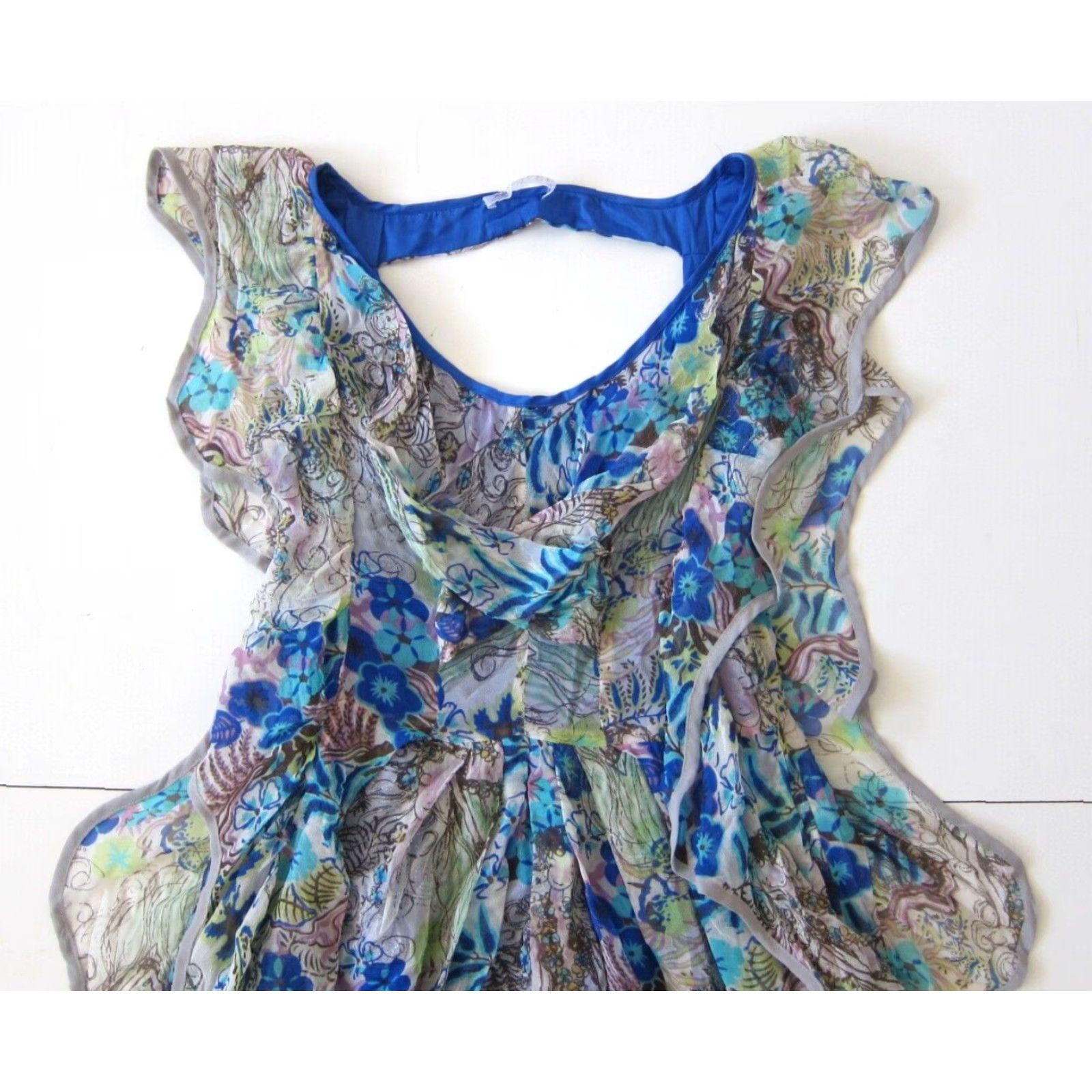 Pinko Lafer 100% Silk Pink Green Silver Blue Floral Flowy Ruffle Tank Sun Dress Size 2 Size XS / US 0-2 / IT 36-38 - 3 Thumbnail