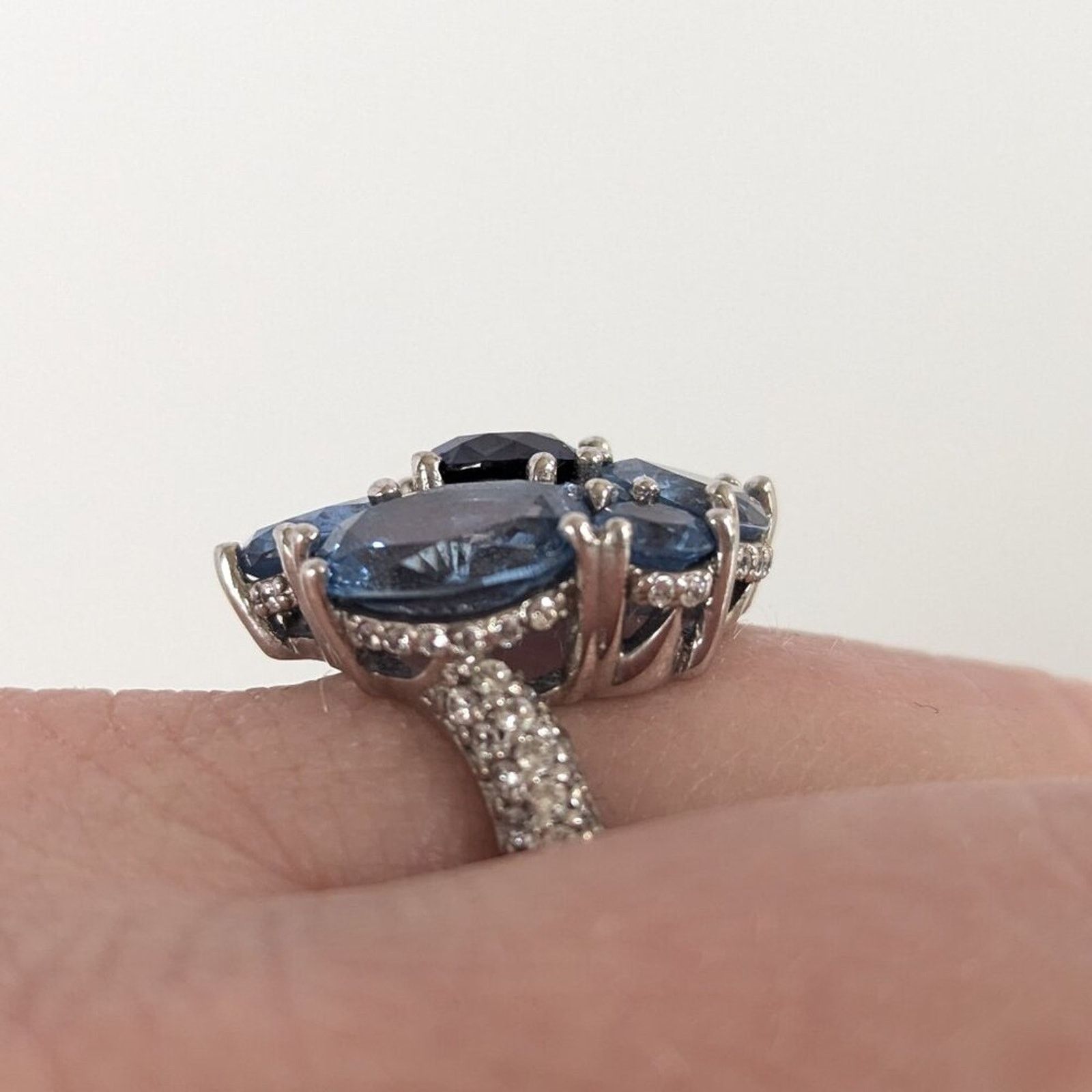 Vintage Jean Dousset Silver 925 Blue Topaz Flower Cocktail Ring 8 Size ONE SIZE - 7 Thumbnail
