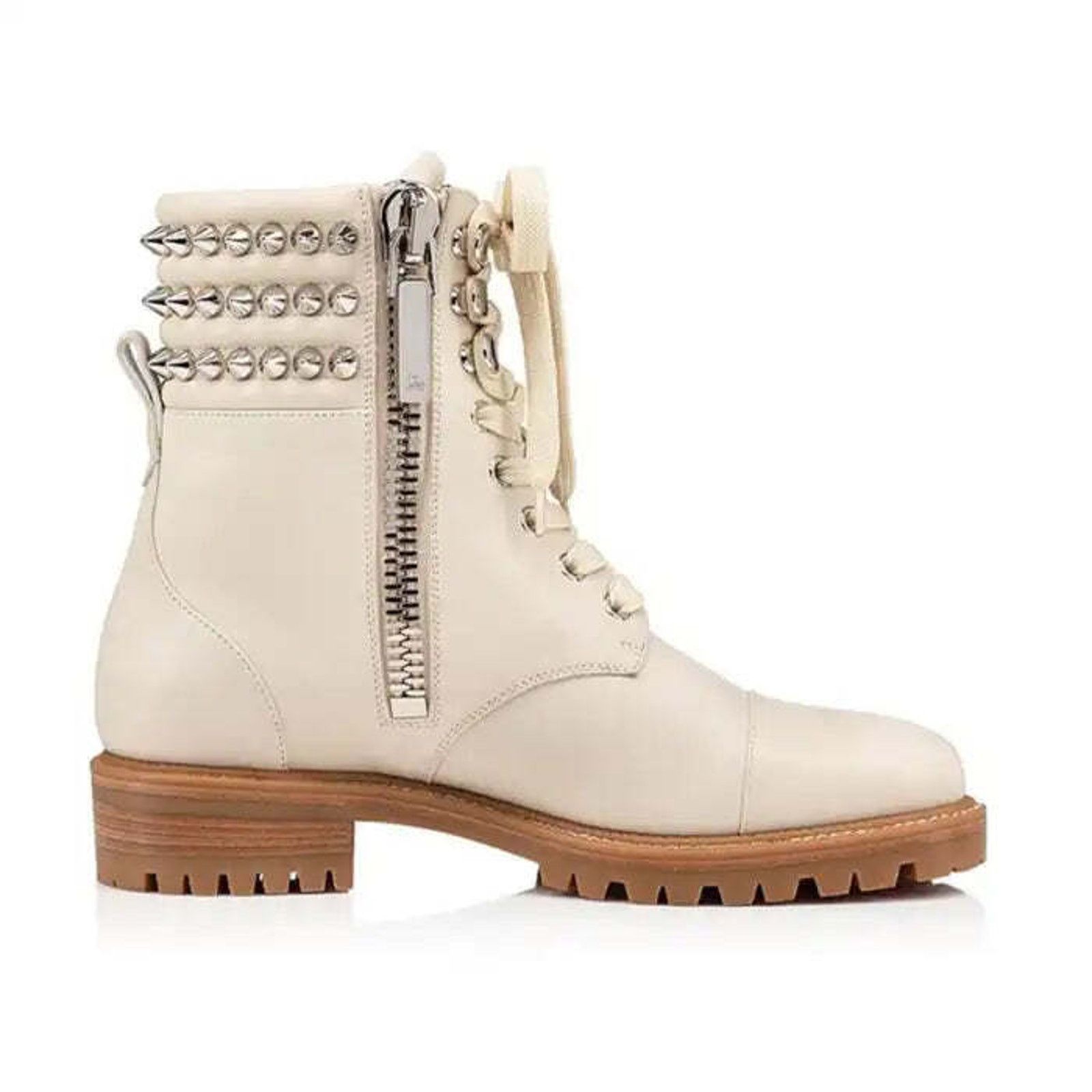 Christian Louboutin Christian Louboutin Winter Spikes Flat White Calf Leather Size US 8 / IT 38 - 3 Thumbnail
