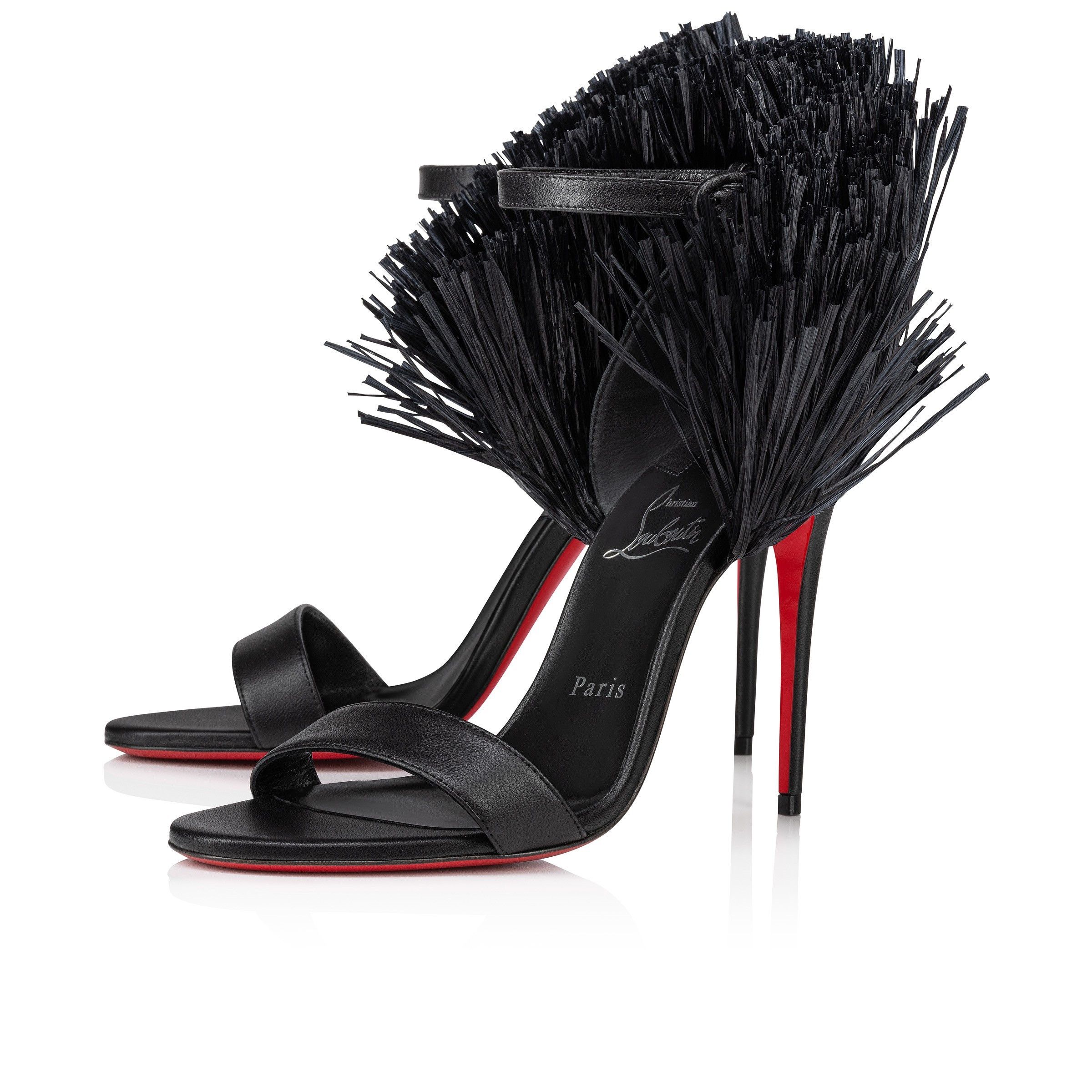 Christian Louboutin oc11z0225 Loubi Girl Raffia 100mm Heeled Sandal in Black Size US 8 / IT 38 - 1 Thumbnail