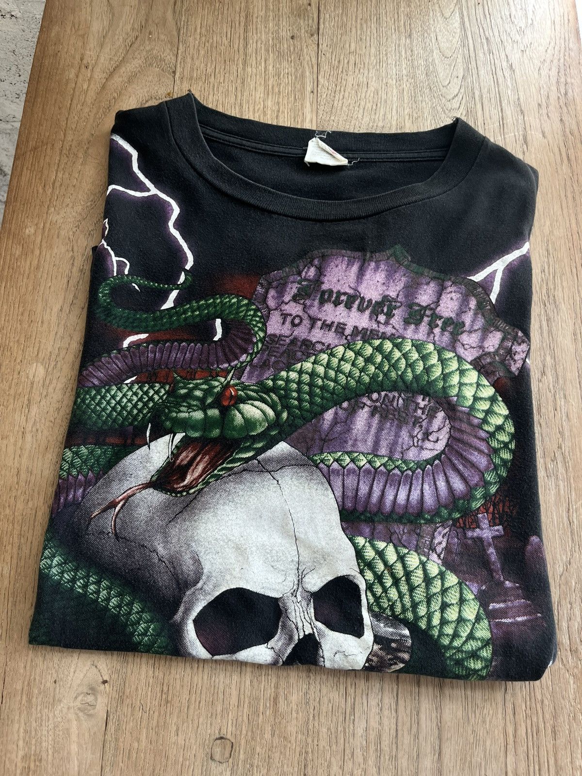 Vintage Vintage AMERICAN THUNDER Forever Free Snake Skull 90’tshirt Size US XXL / EU 58 / 5 - 9 Thumbnail