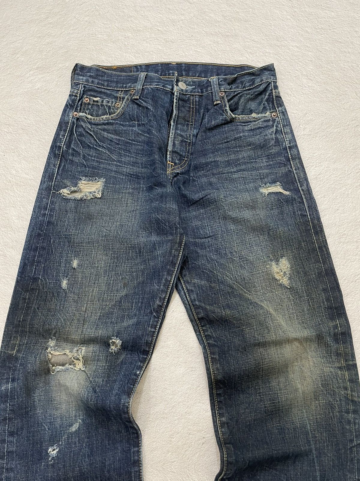 Japanese Brand 00s Kapital 501 Mudwash Raw Denim Ripped Jeans Y2K Hysteric Size US 30 / EU 46 - 2 Thumbnail