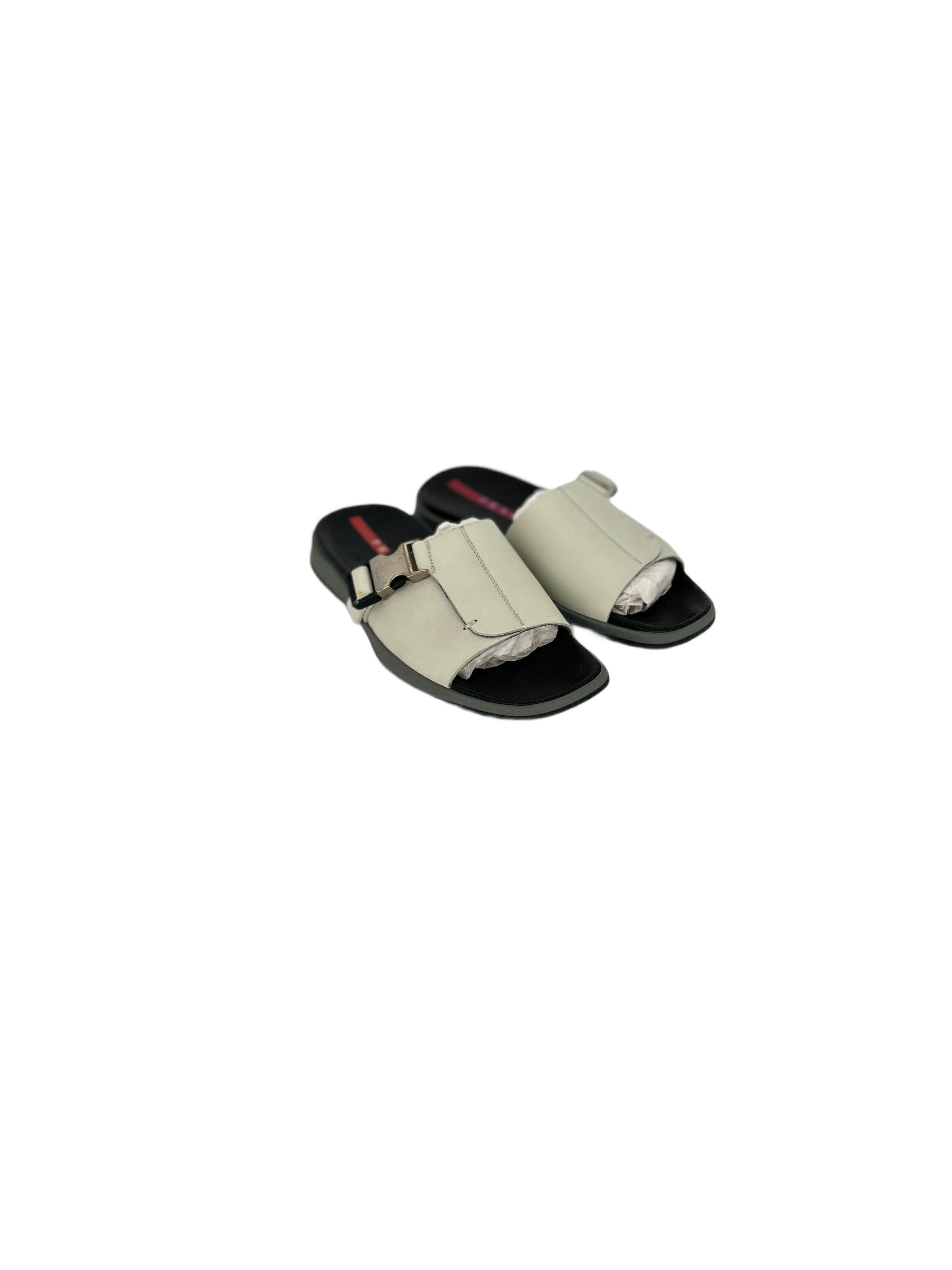 Prada Prada Linea Rossa Sport White Sandals With Metal Clip Grailed