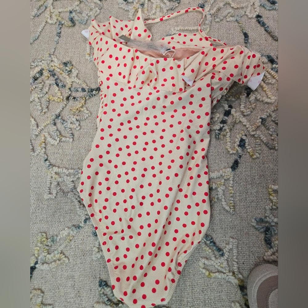 J.Crew Ruched One-Piece Swimsuit with Ruffles in Red Dot Print Size ONE SIZE - 6 Thumbnail