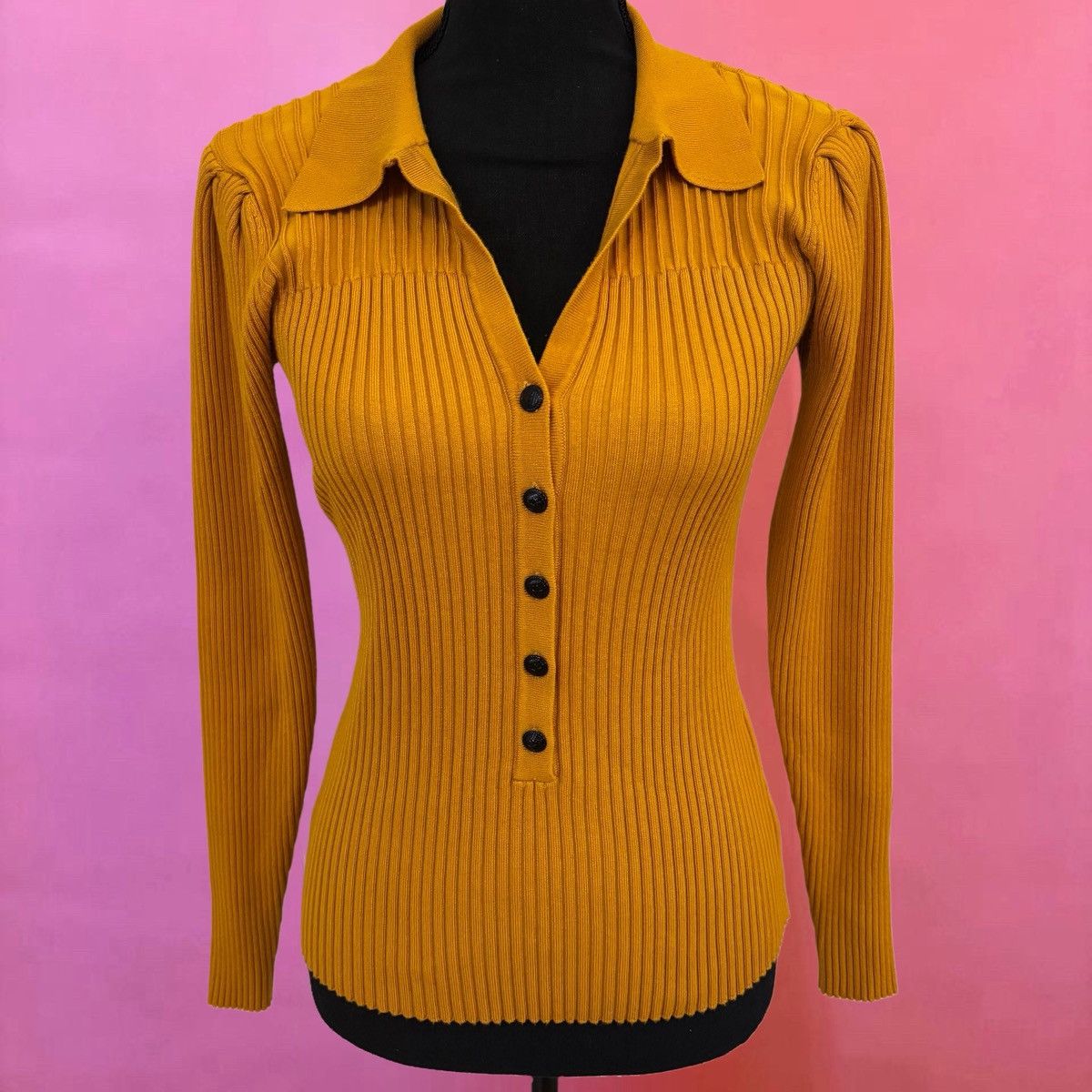 Karl Lagerfeld Karl Lagerfeld Paris Yellow Ribbed Collar Blouse - XS Size XS / US 0-2 / IT 36-38 - 1 Thumbnail