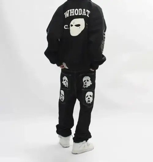 VIBE Black face print washed straight jeans Size US 32 / EU 48 - 2 Thumbnail