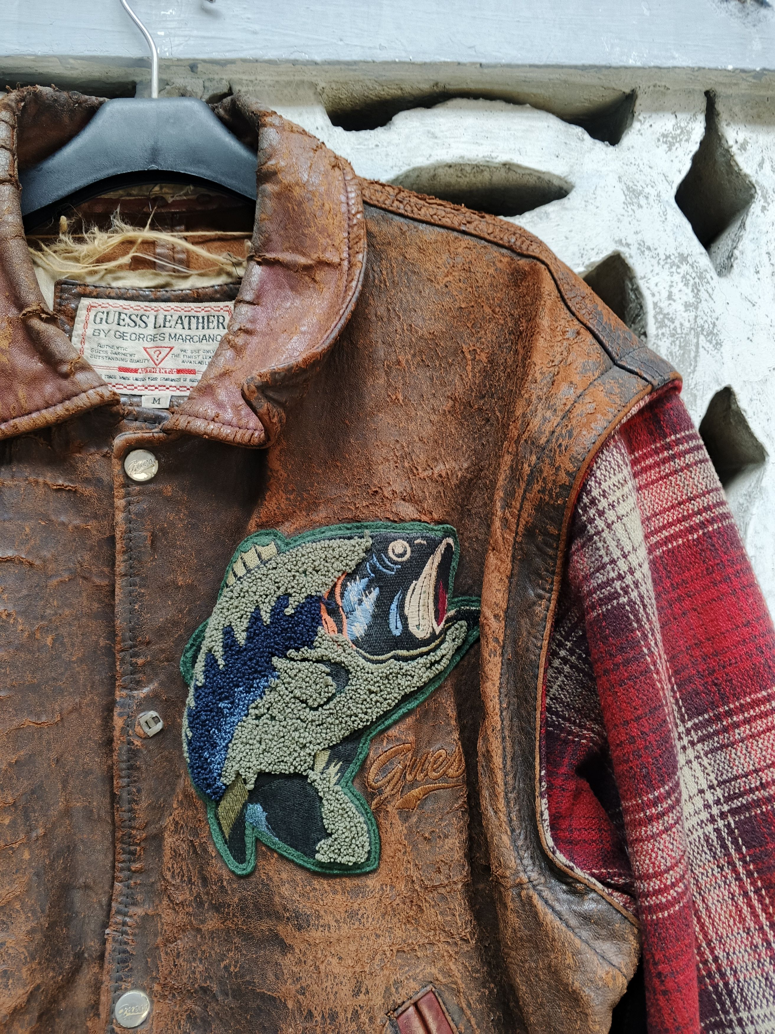 Guess 90s Guess Lake Leather Flannel Jacket Size US L / EU 52-54 / 3 - 3 Thumbnail