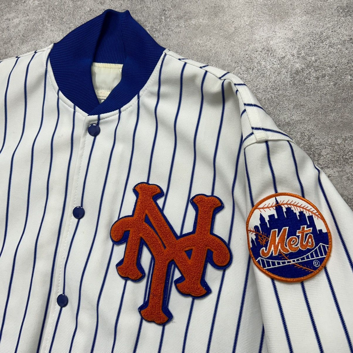 MLB × Vintage VTG 80s 90s MLB NEW YORK METS FELCO PINSTRIPE BOMBER JACKET Size US L / EU 52-54 / 3 - 2 Thumbnail