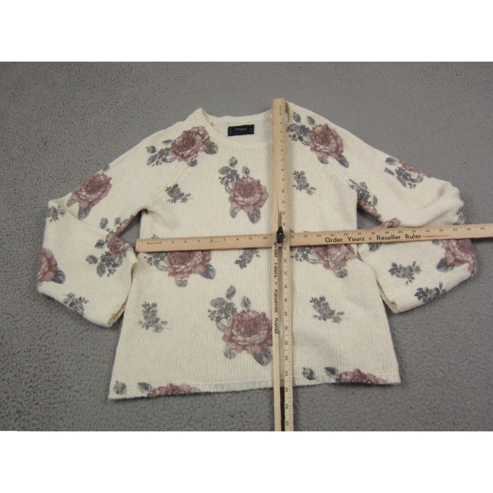 Lucky Brand Lucky Brand Sweater Womens M Pullover Crew Neck Knit Floral Beige Cotton City Classic Winter Autumn Size M / US 6-8 / IT 42-44 - 6 Thumbnail