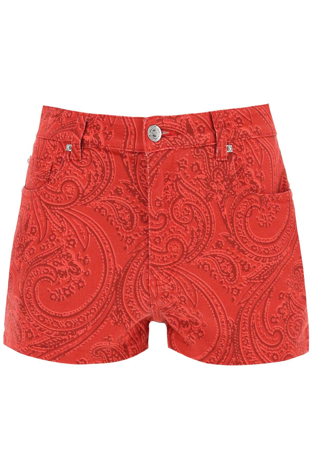 image of Etro Paisley Denim Shorts in Red, Women's (Size 26)