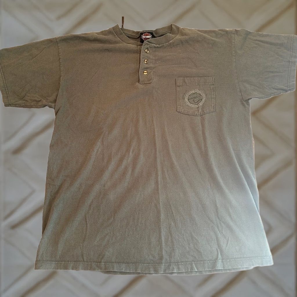 Harley Davidson VINTAGE Harley-Davidson Shirt Button-Up Short Sleeve XL Men Gray 3 Button Eagle Rock Pocatello ID 90s Size US XL / EU 56 / 4 - 1 Thumbnail