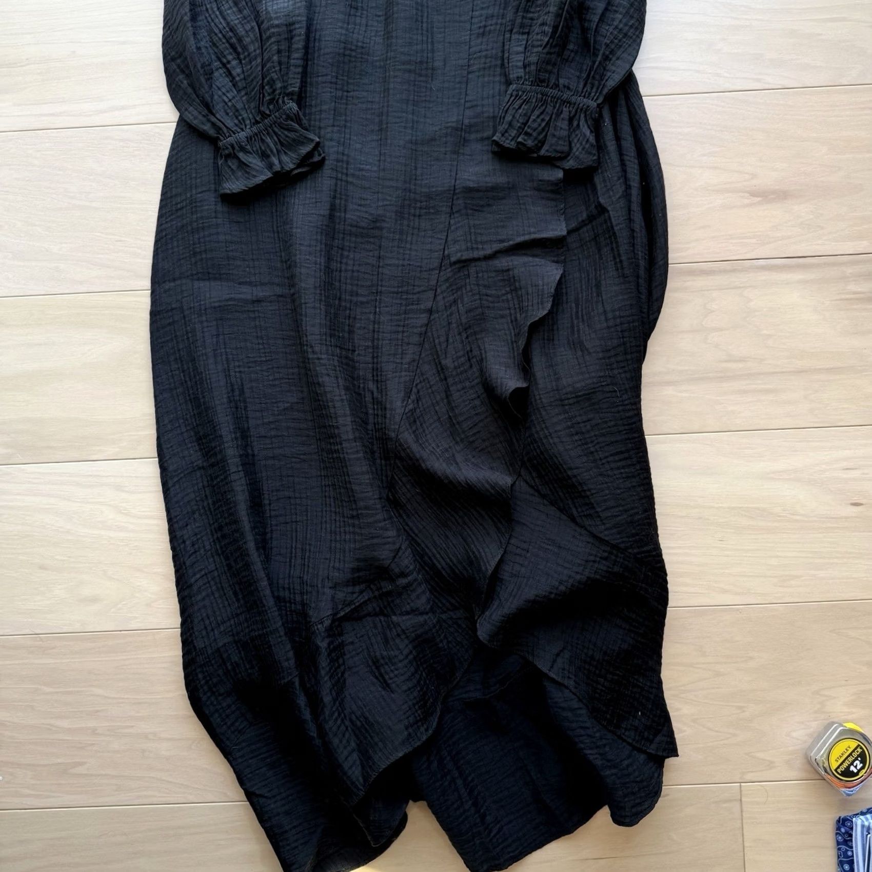 Vintage Frnch Paris Taisy Woven Dress XS Black Maxi Sundress Puff Sleeve V-Neck NWT New York Designer Boho Summer Glam Casual Party/Cocktail Women XS Size XS / US 0-2 / IT 36-38 - 4 Thumbnail