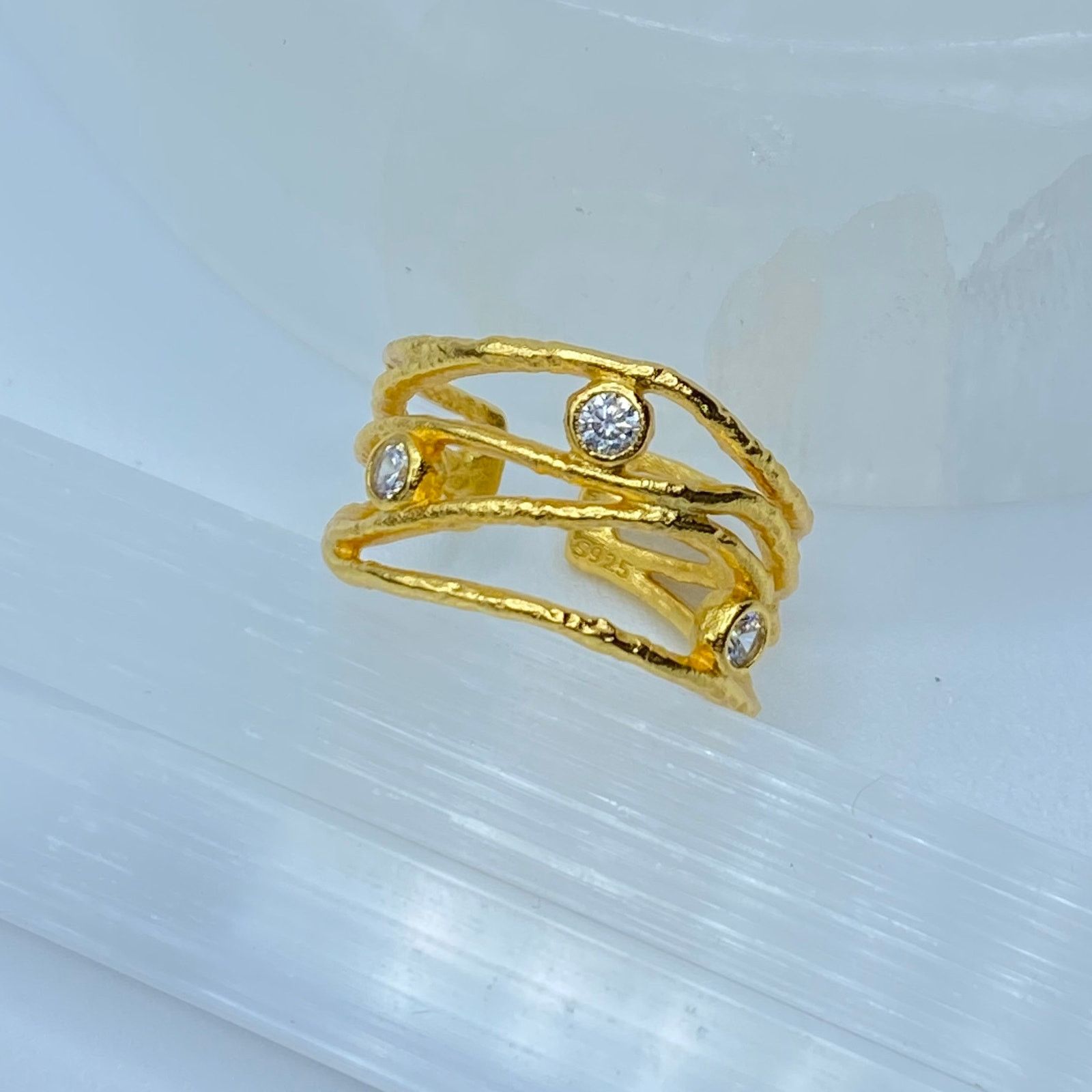 The Unbranded Brand 925 Sterling Silver Cz Gold Plated Irregular Stackable Ring Size ONE SIZE - 1 Thumbnail