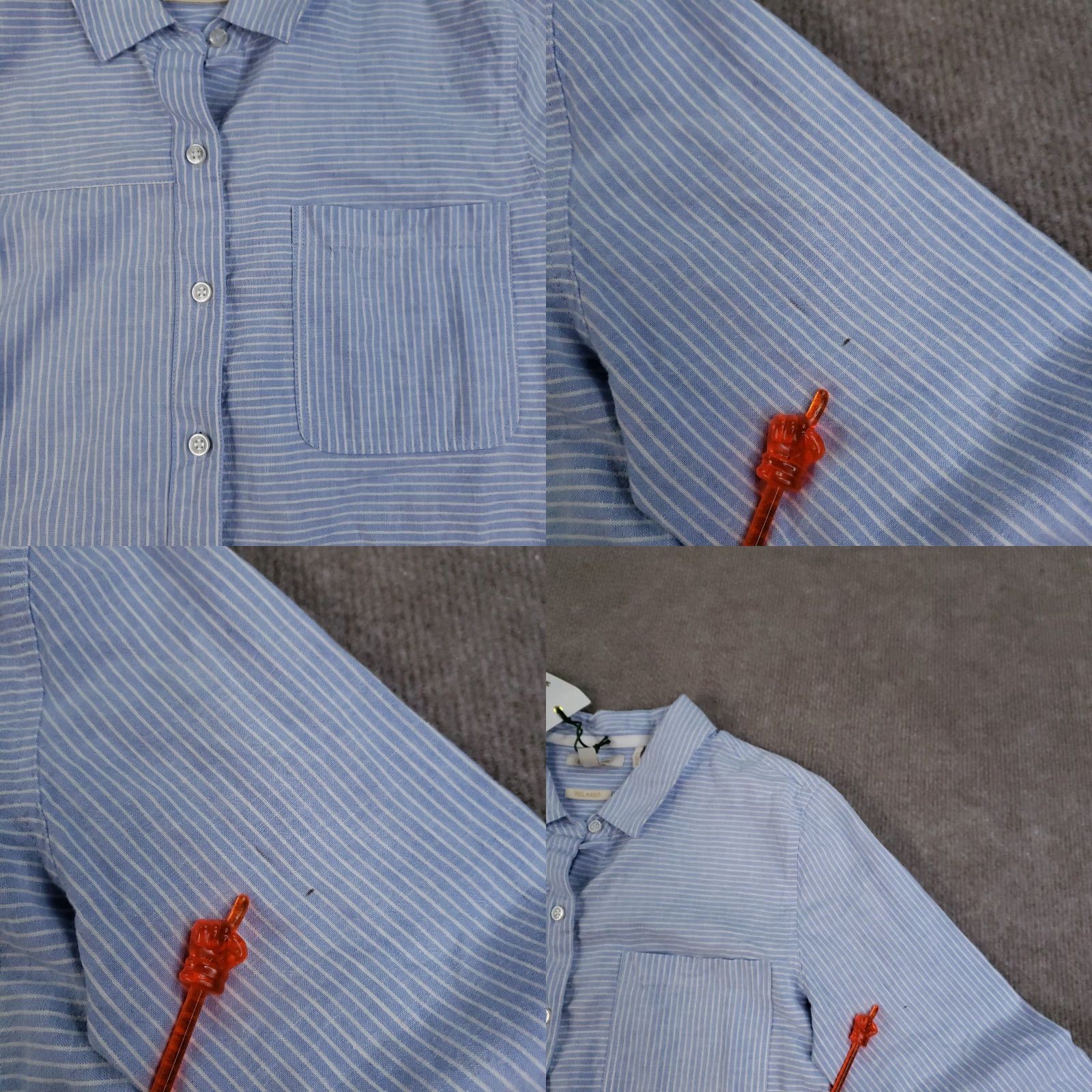 Barbour VINTAGE Barbour Women's Shirt Blouse 4 Blue White Striped Cotton Linen Roll Tab 90s Dress Size S / US 4 / IT 40 - 8 Thumbnail