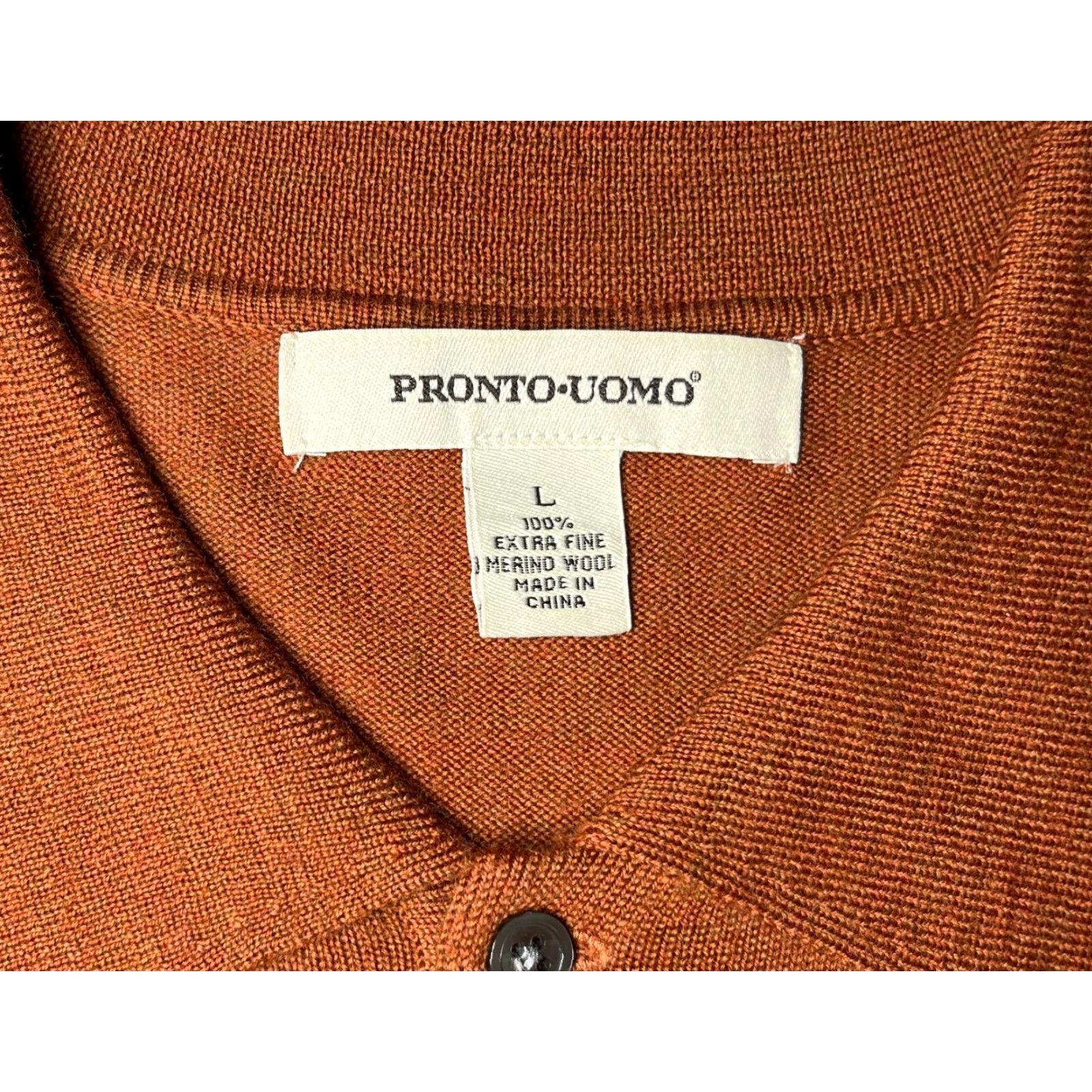 Pronto Uomo Pronto Uomo Men's Pullover Sweater Shirt Category: Sweater Size L Burnt Orange Merino Wool Collared Knit Classic Preppy City Mens Size US L / EU 52-54 / 3 - 5 Thumbnail