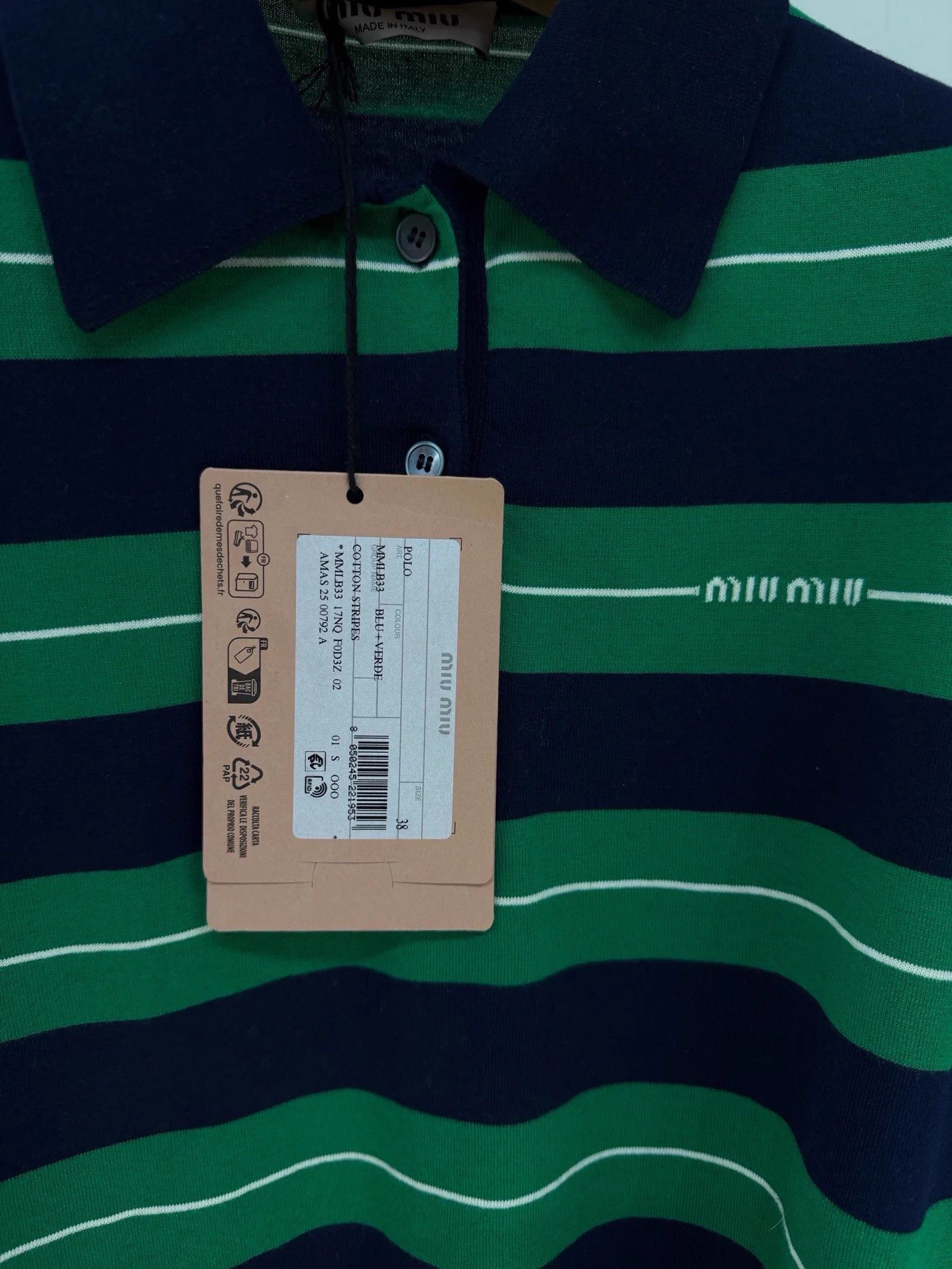 Miu Miu MIU MIU Black Green Stripe Polo Shirt 38 Size S / US 4 / IT 40 - 2 Thumbnail