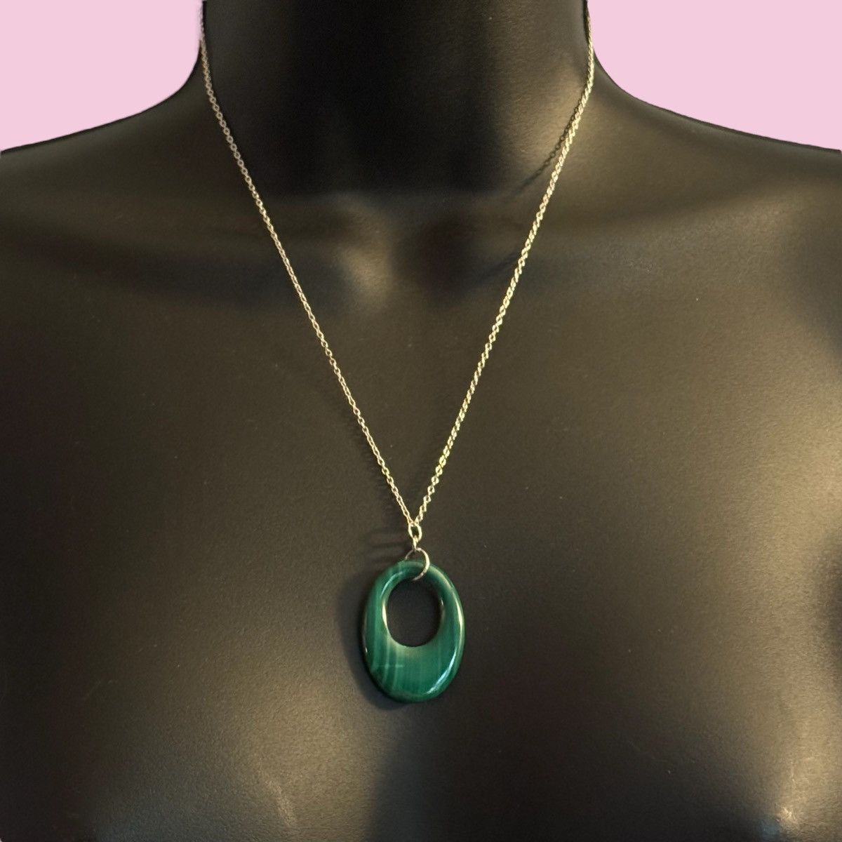 Other 925 silver oval malachite pendant necklace Size ONE SIZE - 1 Thumbnail