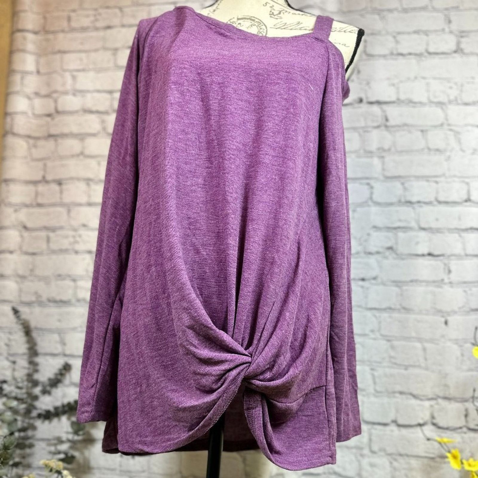 Other Leo Rossi Cold Shoulder Twist Front Top Tunic Blouse Plum XL Size XL / US 12-14 / IT 48-50 - 5 Thumbnail