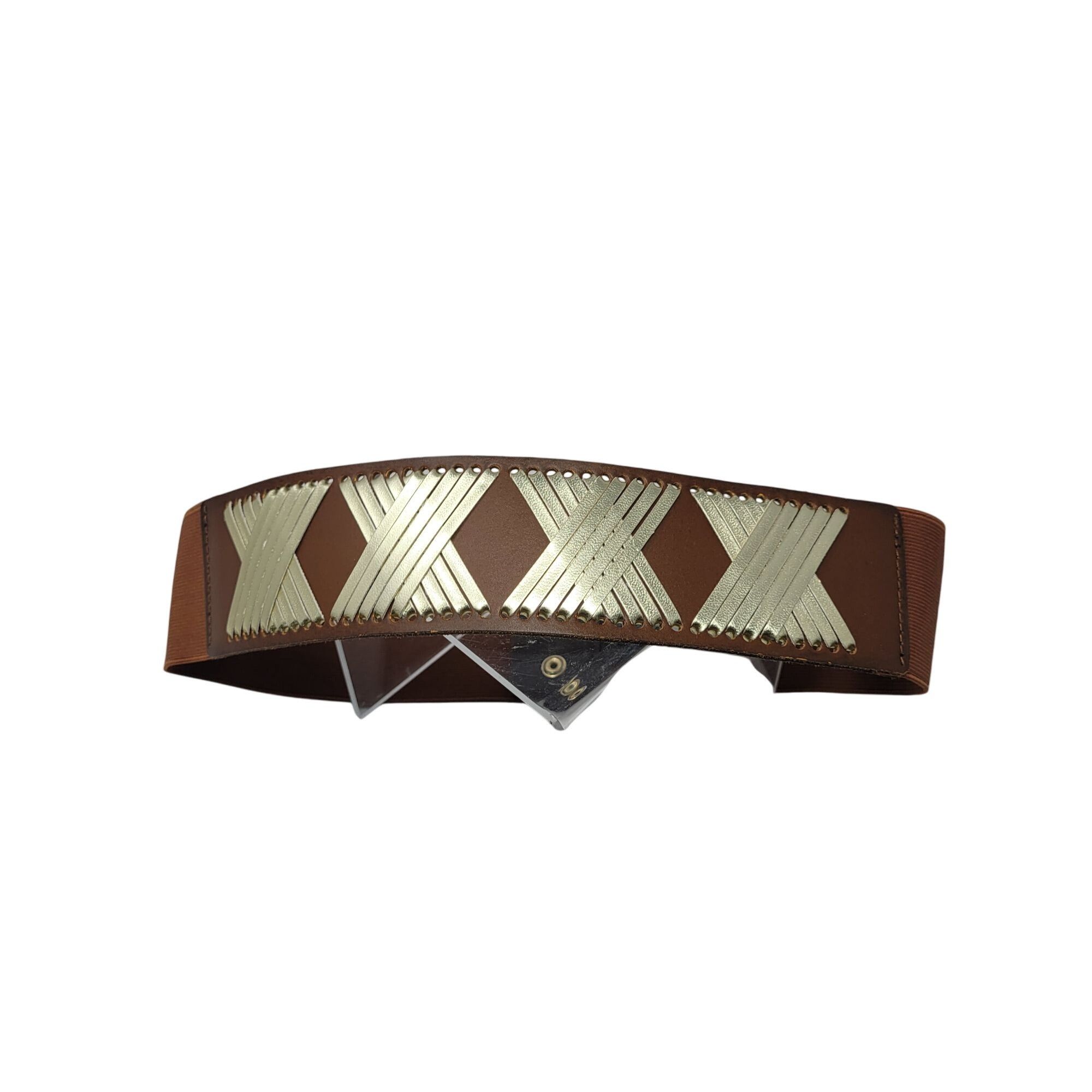 Express Vtg Express Western Wide Brown Leather Stretch Waist Belt Sz Size ONE SIZE - 8 Thumbnail