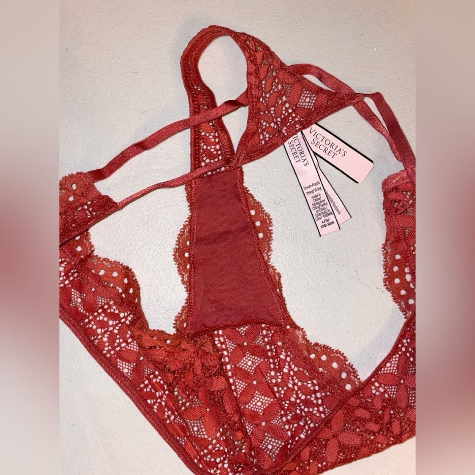 Victoria's Secret Victoria's Secret Dream Angels Lace Thong Rust Lace Panties Size ONE SIZE - 3 Thumbnail