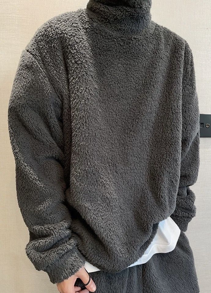 Japanese Brand × Vintage Cleanfit retro fuzzy fleece turtleneck sweatshirt pullover Size US XL / EU 56 / 4 - 1 Thumbnail