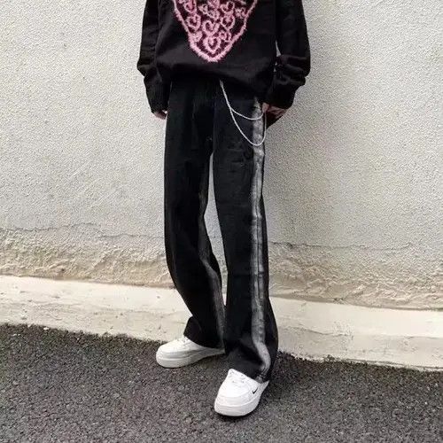 Jean Striped Black Denim Jeans Size US 32 / EU 48 - 4 Thumbnail