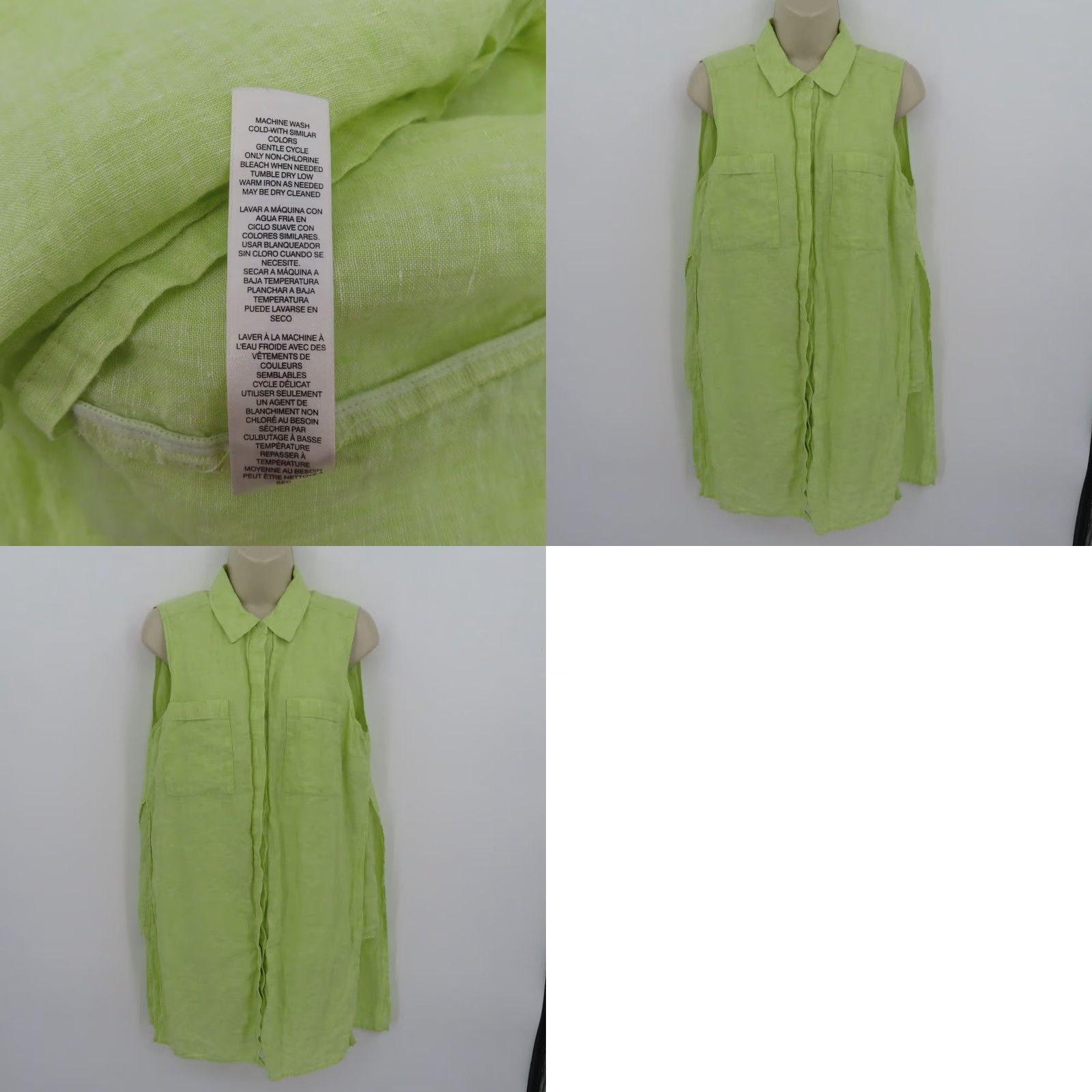 Vintage Chicos Blouse Shirt Sleeveless Collared Button Green Linen Women M Medium Vintage No Size M / US 6-8 / IT 42-44 - 9 Thumbnail