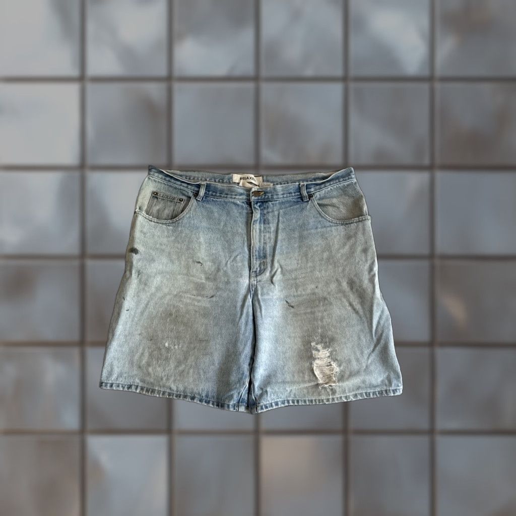 VINTAGE Falls Creek Cargo Distressed Blue Jorts Jeans Shorts Men 42 Regular Size 42 Y2K 00’s HTF