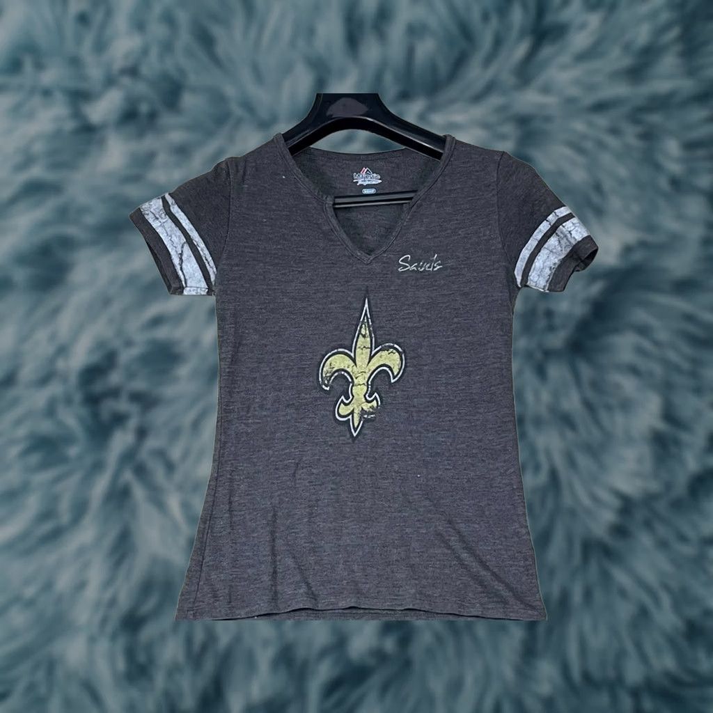 NFL Majestic T-Shirt Women Short Sleeve V-Neck Gray S Cotton Blend Knit Basic Activewear Size S / US 4 / IT 40 - 1 Thumbnail