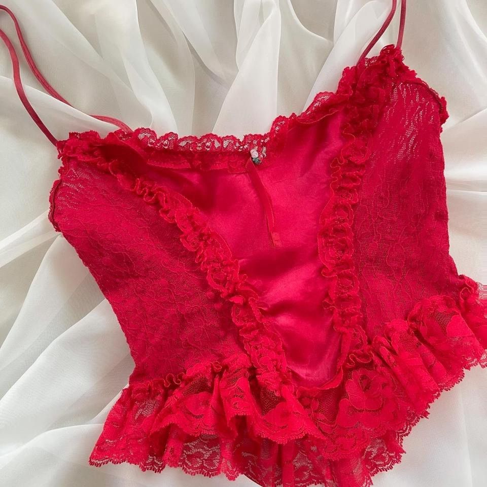 Vintage Vintage Romantic Red Lace Camisole (S-M) Size M / US 6-8 / IT 42-44 - 2 Thumbnail