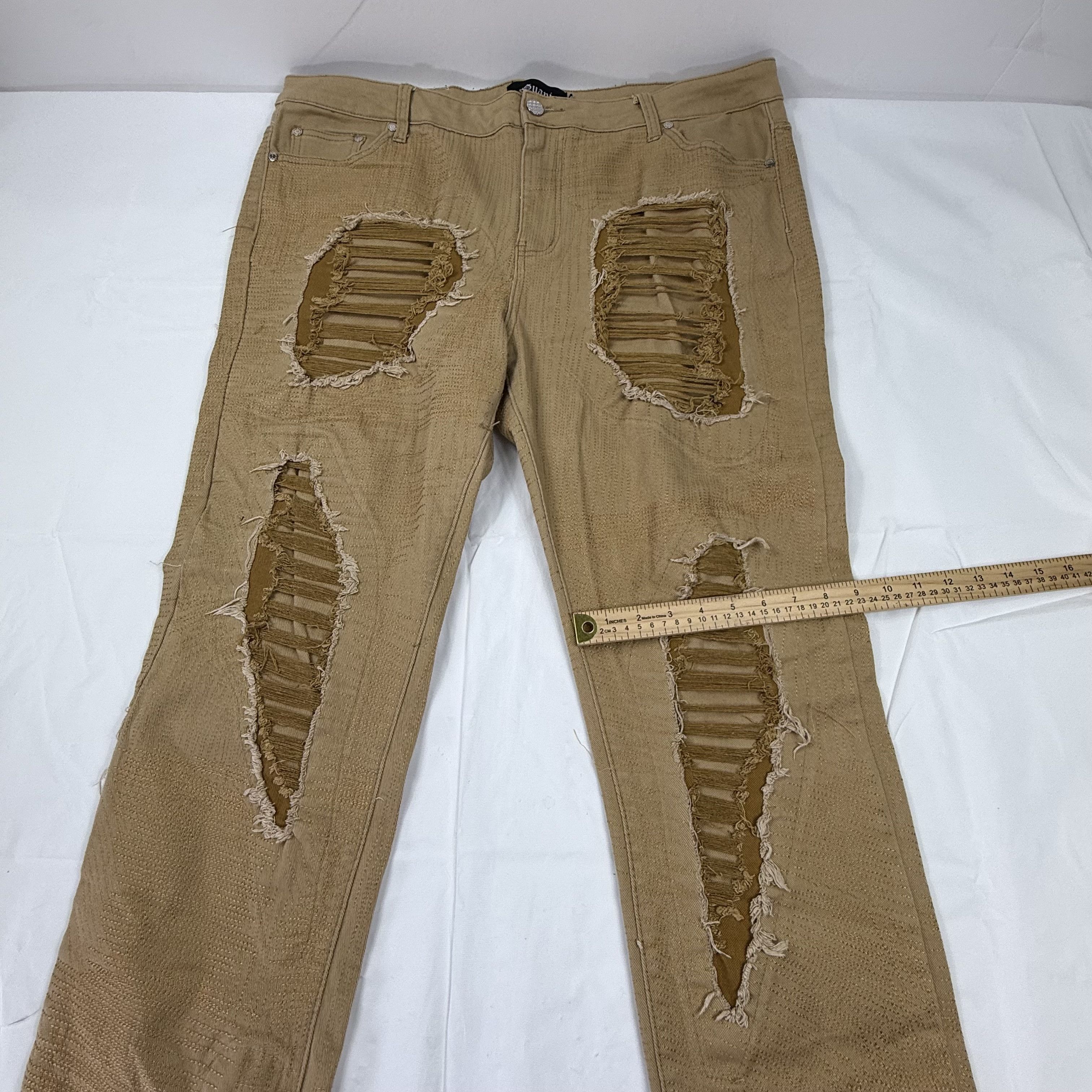 GUAPI Guapi Mens Tan Distressed Textured Flare Jeans Size 40 Khaki Size US 40 / EU 56 - 2 Thumbnail