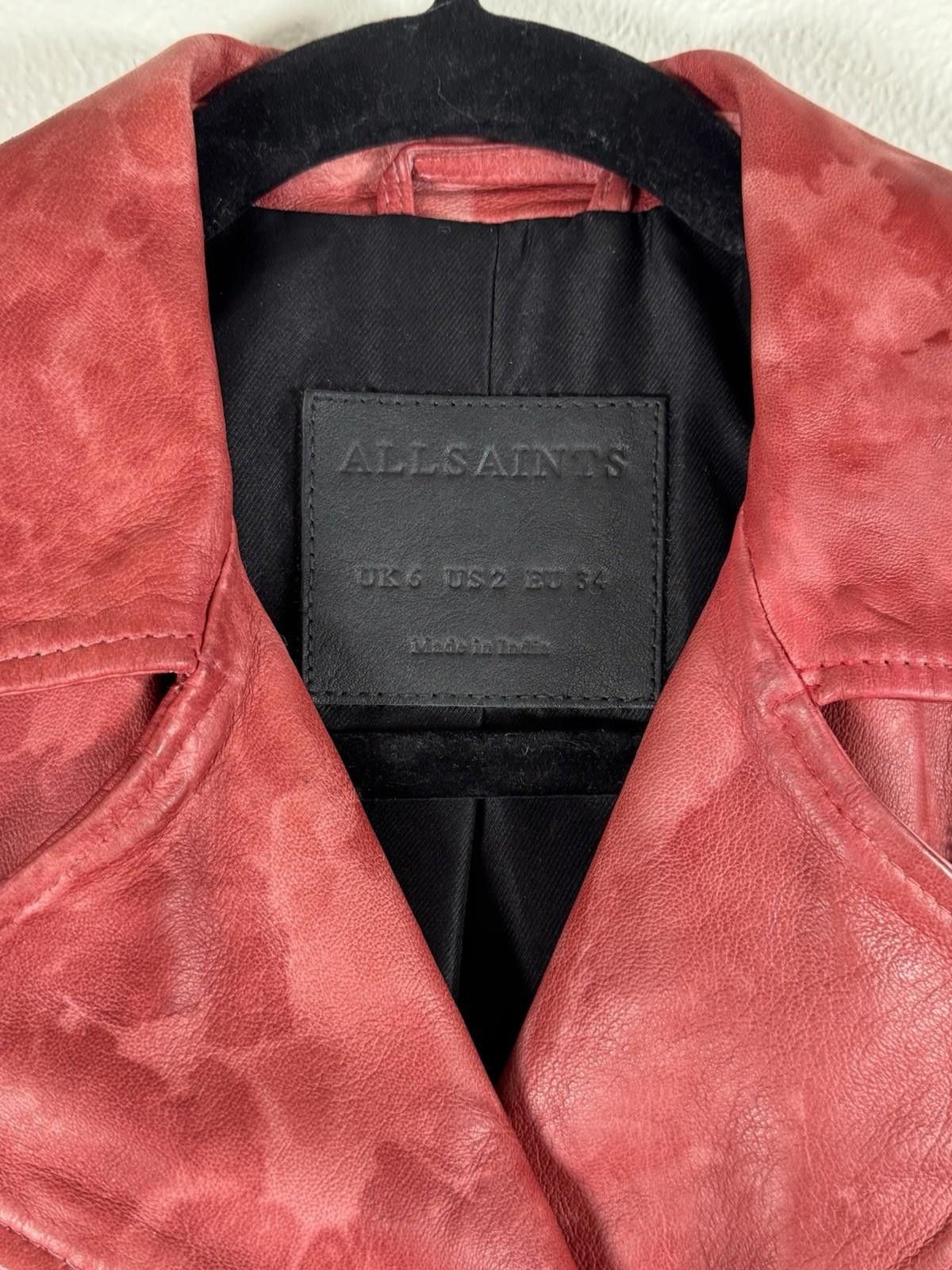 Allsaints $619 EUC All Saints Red Tie Dye Leather Biker Jacket Size 2 Size XS / US 0-2 / IT 36-38 - 3 Thumbnail