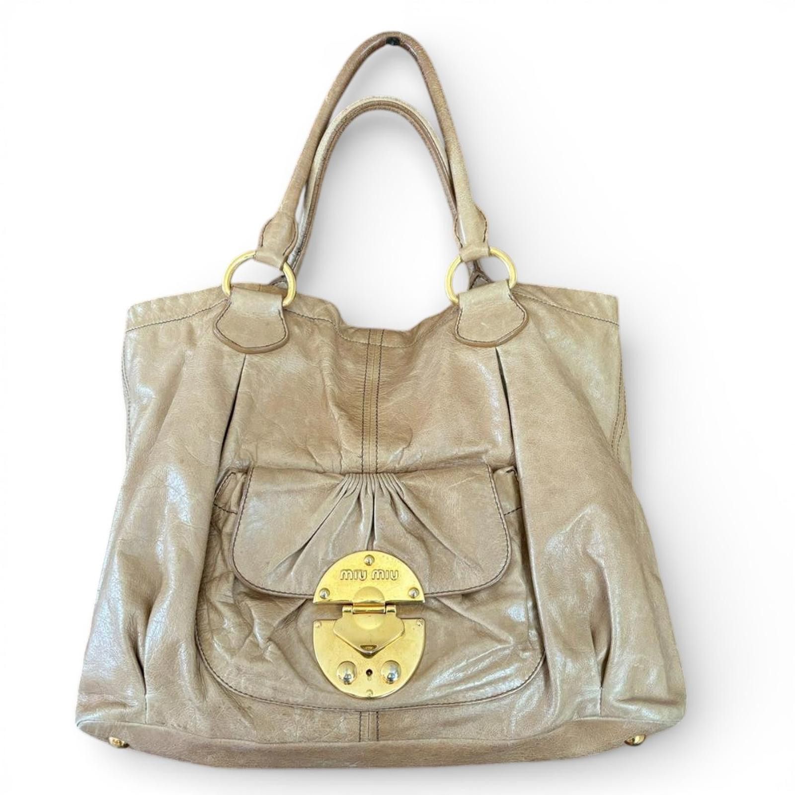 Miu Miu Miu Miu - Beige Leather Tote Bag Gold Hardware Size ONE SIZE - 2 Thumbnail
