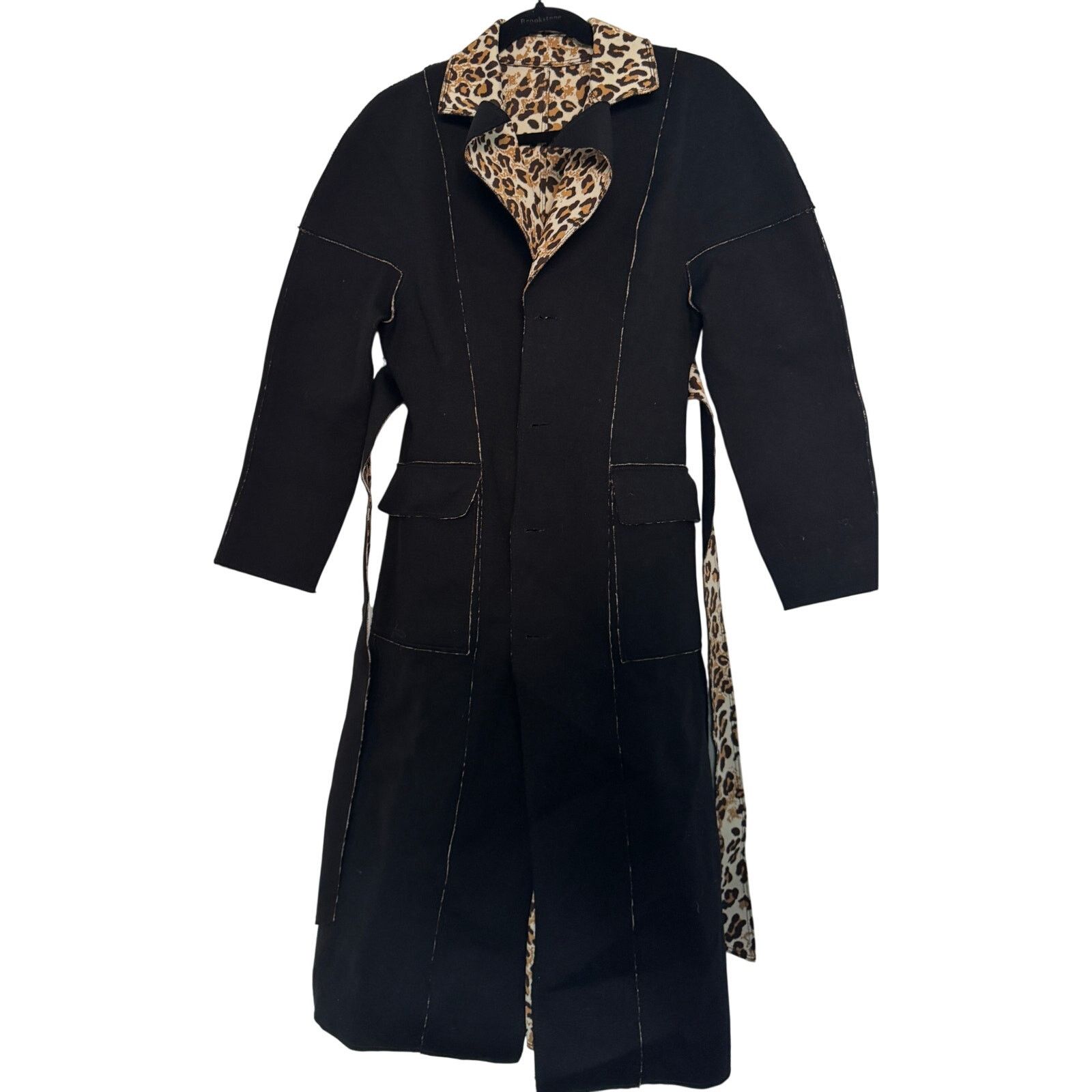St. John St. John Black/Leopard Print Drop Shoulder Reversible Coat Size S / US 4 / IT 40 - 1 Thumbnail