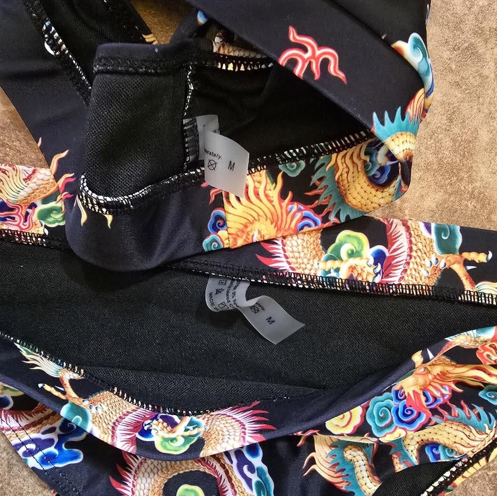 Shein Black Chinese Dragon SHEIN Bikini Set Size ONE SIZE - 4 Thumbnail