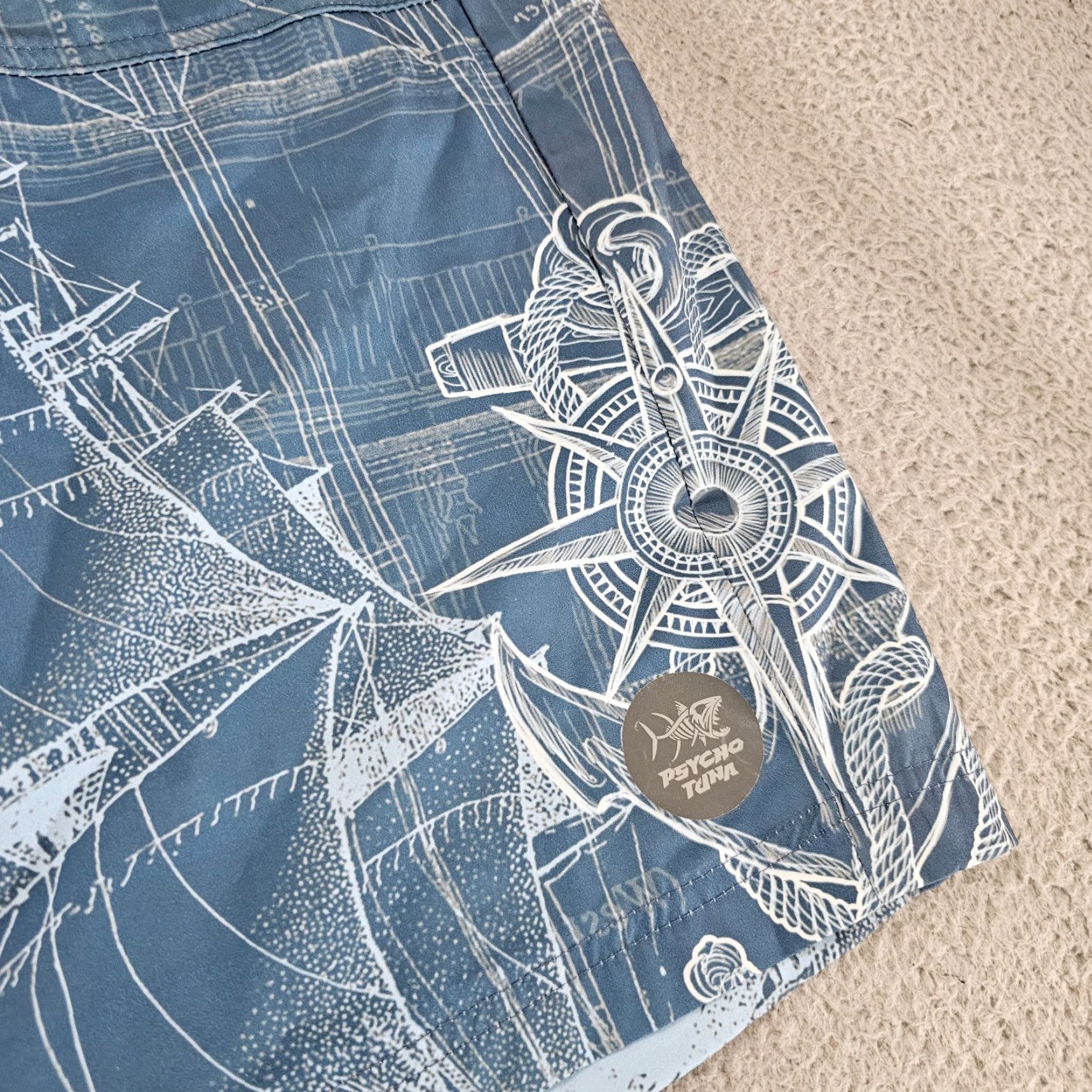 Vintage Psycho Tuna Board Shorts Mens 38 Swim Trunks Blue 100% Polyester Quick Dry Pockets Drawstring Lightweight Surfing Bottoms Mens Size US 38 / EU 54 - 2 Thumbnail