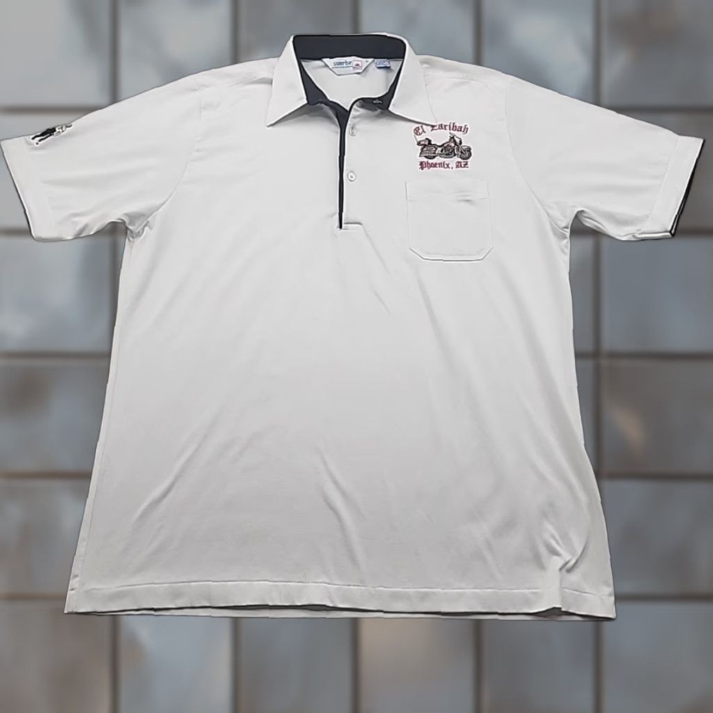 Vintage VINTAGE Sunrise Polo Shirt Mens L Short Sleeve White 1980s Rockabilly Casual Polo Rugby El Zaribah Size US L / EU 52-54 / 3 - 1 Thumbnail
