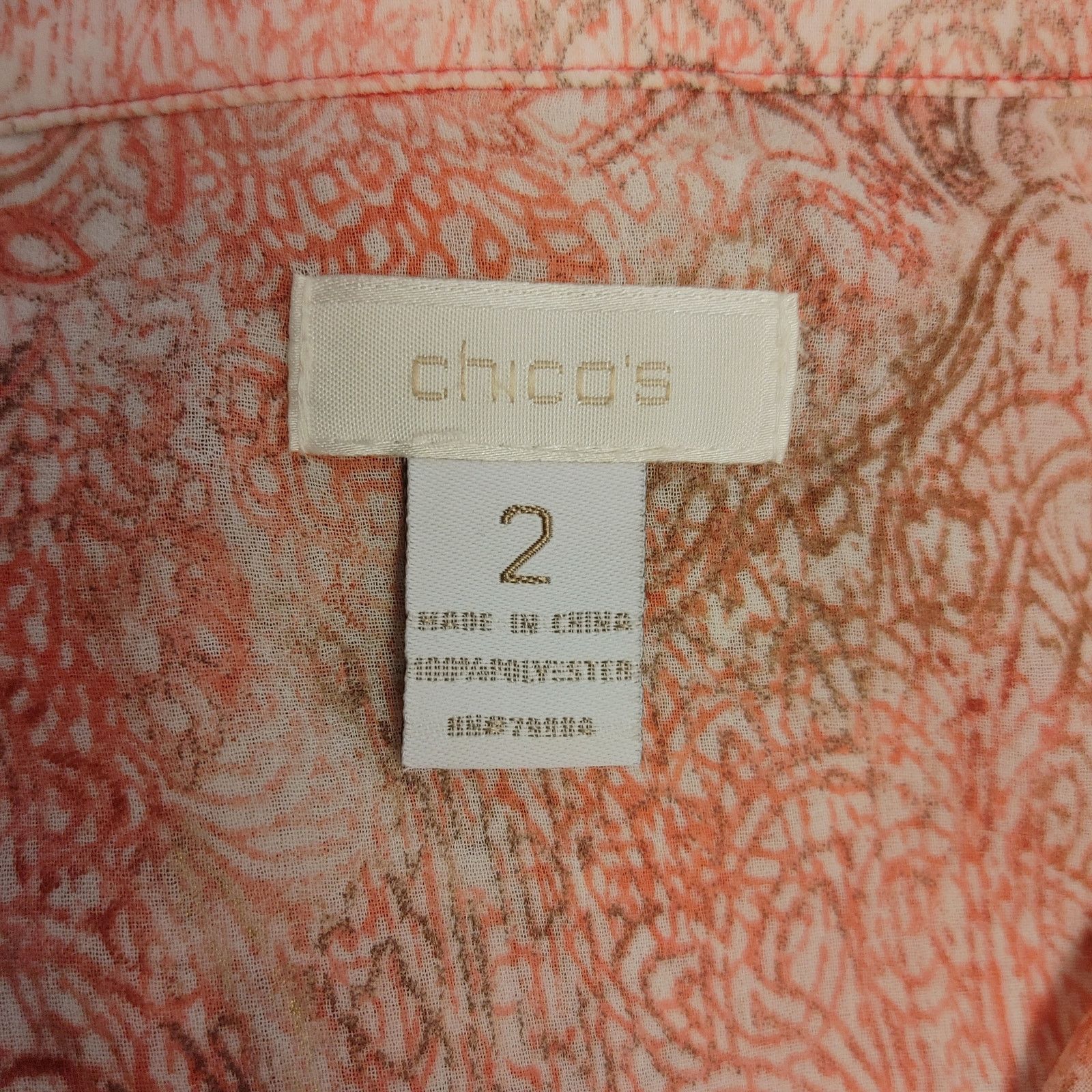 Other Chico's Women's 2 Peach Paisley Longsleeve Bttn Dwn Top Size XXL / US 16-18 / IT 52-54 - 3 Thumbnail