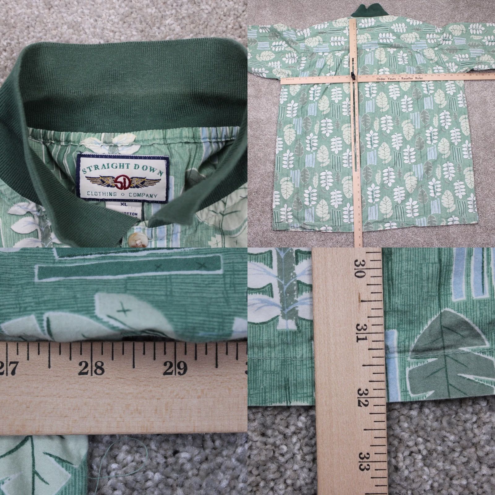Vintage Straight Down Polo Shirt Mens XL Green Floral 100% Cotton Short Sleeve Pullover Shirt Size US XL / EU 56 / 4 - 8 Thumbnail