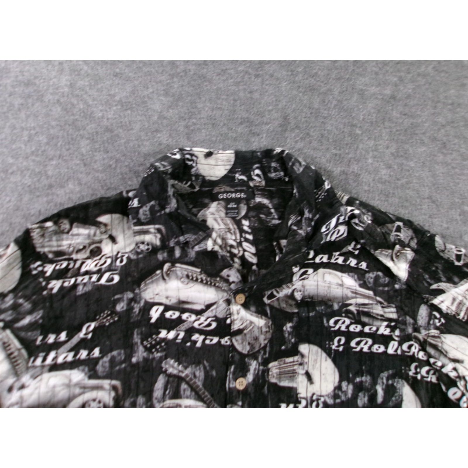George George Men’s Casual Button-Up Shirt L Black Tropical Hawaiian Rayon Collared Short Sleeve Size US L / EU 52-54 / 3 - 2 Thumbnail