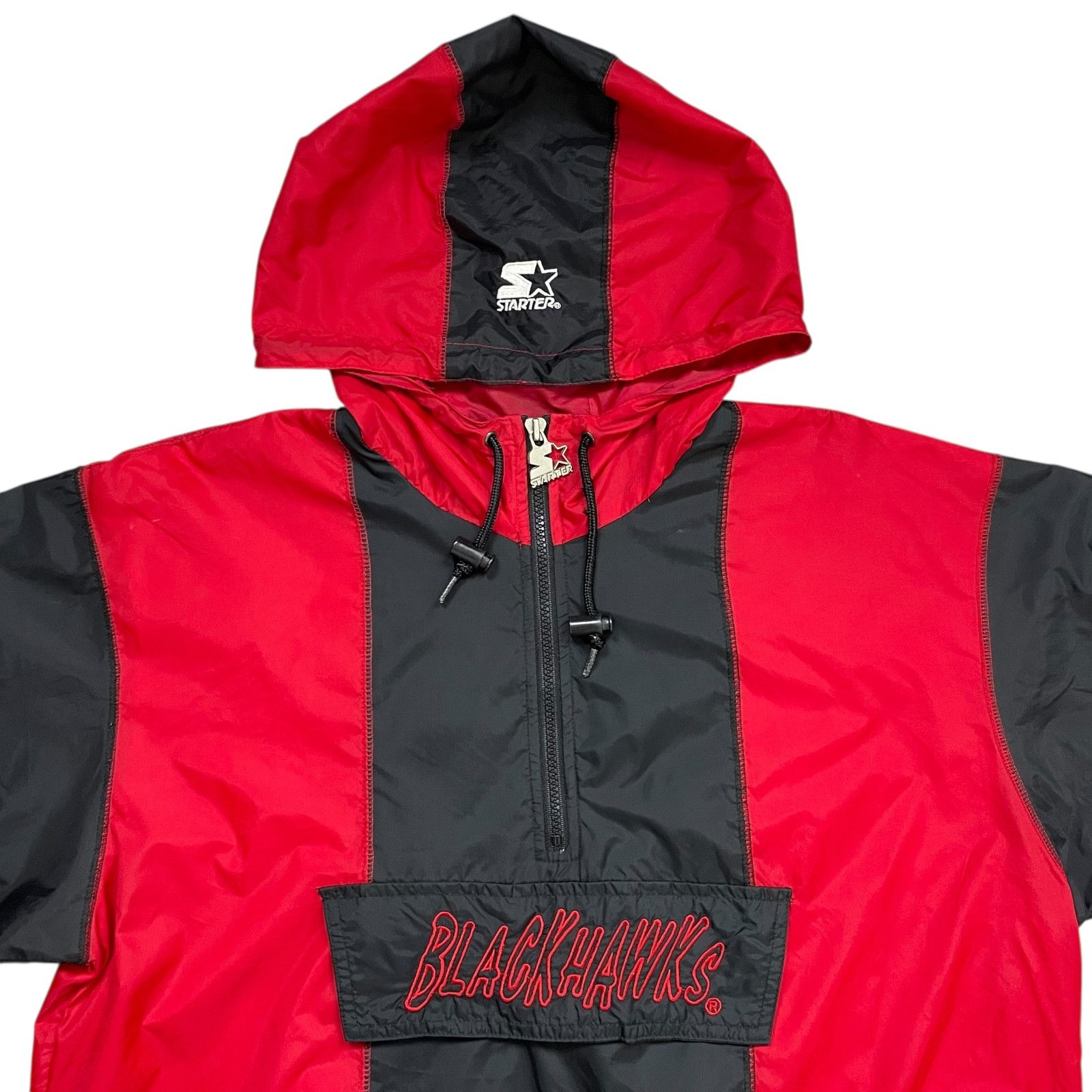 NHL × Starter × Vintage 90s CHICAGO BLACKHAWKS HOODED PULLOVER JACKET WINDBREAKER Size US S / EU 44-46 / 1 - 3 Thumbnail