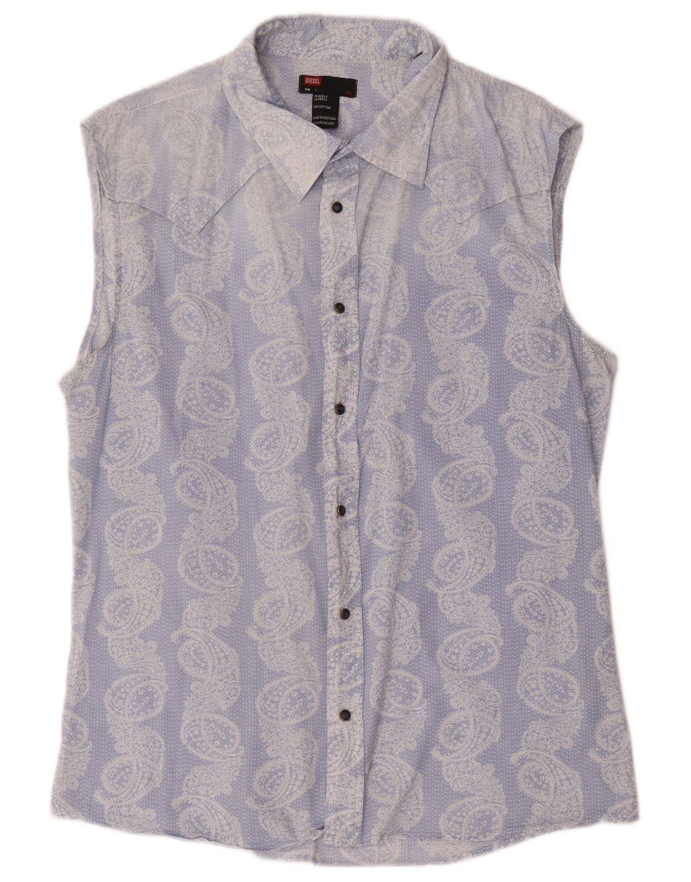 Diesel Womens Sleeveless Shirt UK 16 Large Blue Paisley Cotton Size XL / US 12-14 / IT 48-50 - 1 Thumbnail