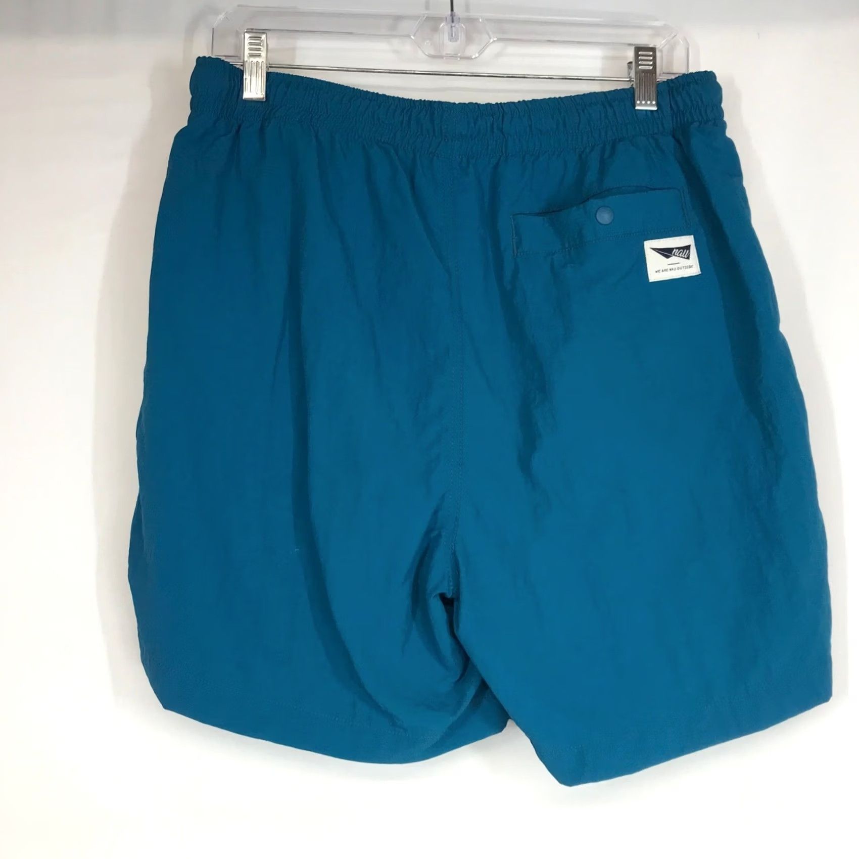 Vintage NAU Men Teal Blue Swim Shorts Active Right Elastic Waist Drawstring Pockets Size ONE SIZE - 5 Thumbnail