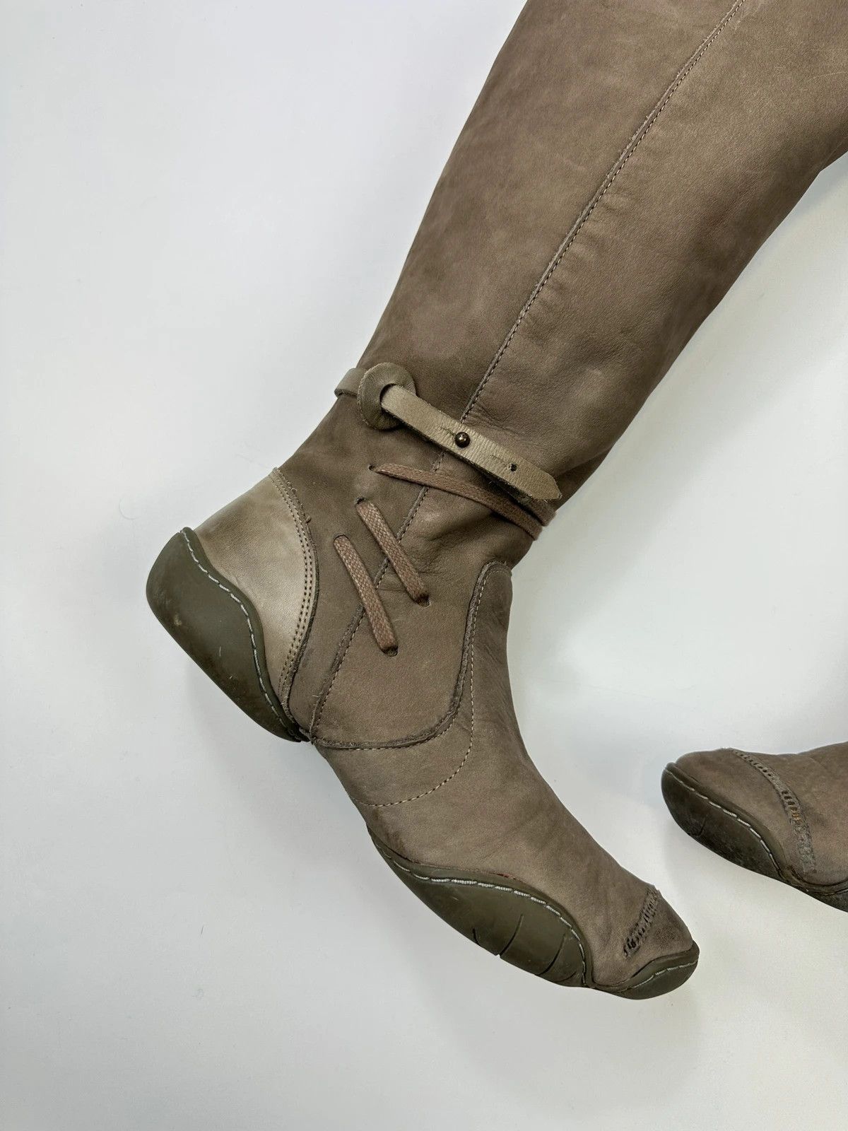 Marithe + Francois Girbaud M+FG Leather Khaki Brown Straps High Boots Size US 7 / IT 37 - 2 Thumbnail