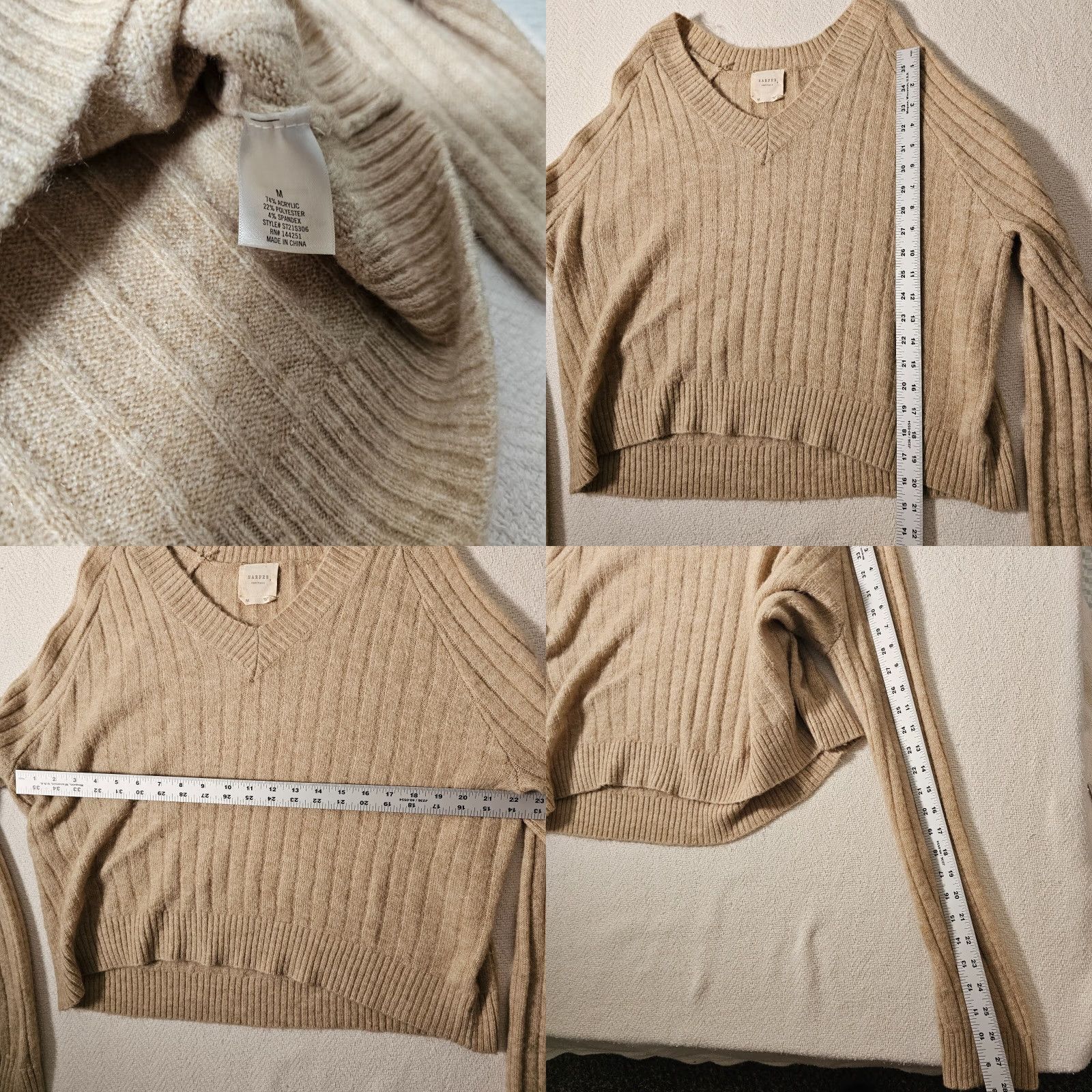 Vintage Harper Heritage Sweater Womens Size M V-Neck Cable-Knit Long Sleeve Pullover Gray Ribbed Classic Knit Size M / US 6-8 / IT 42-44 - 8 Thumbnail