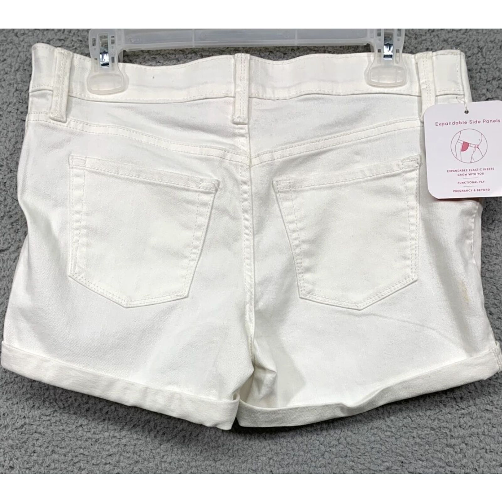 Vintage Isabel Maternity Midi Shorts Women Size 2 White Cuffed 2 Back Pockets Belt Loops NWT Denim Cotton Polyester Spandex Slim/Regular? Size 26" / US 2 / IT 38 - 5 Thumbnail