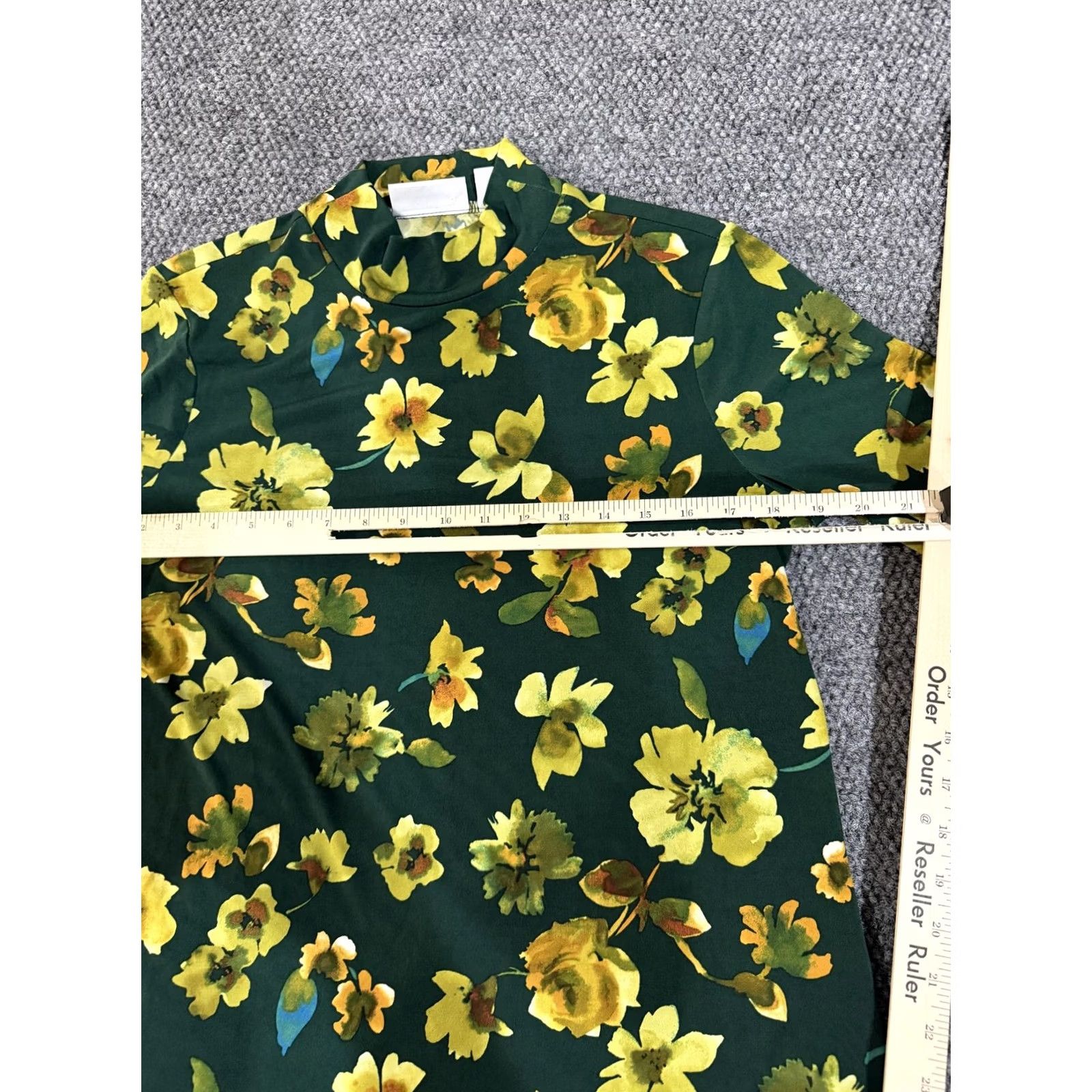 Vintage Susan Graver Blouse Womens L Green Floral Mock Neck Long Sleeve Tunic Top Size L / US 10 / IT 46 - 3 Thumbnail