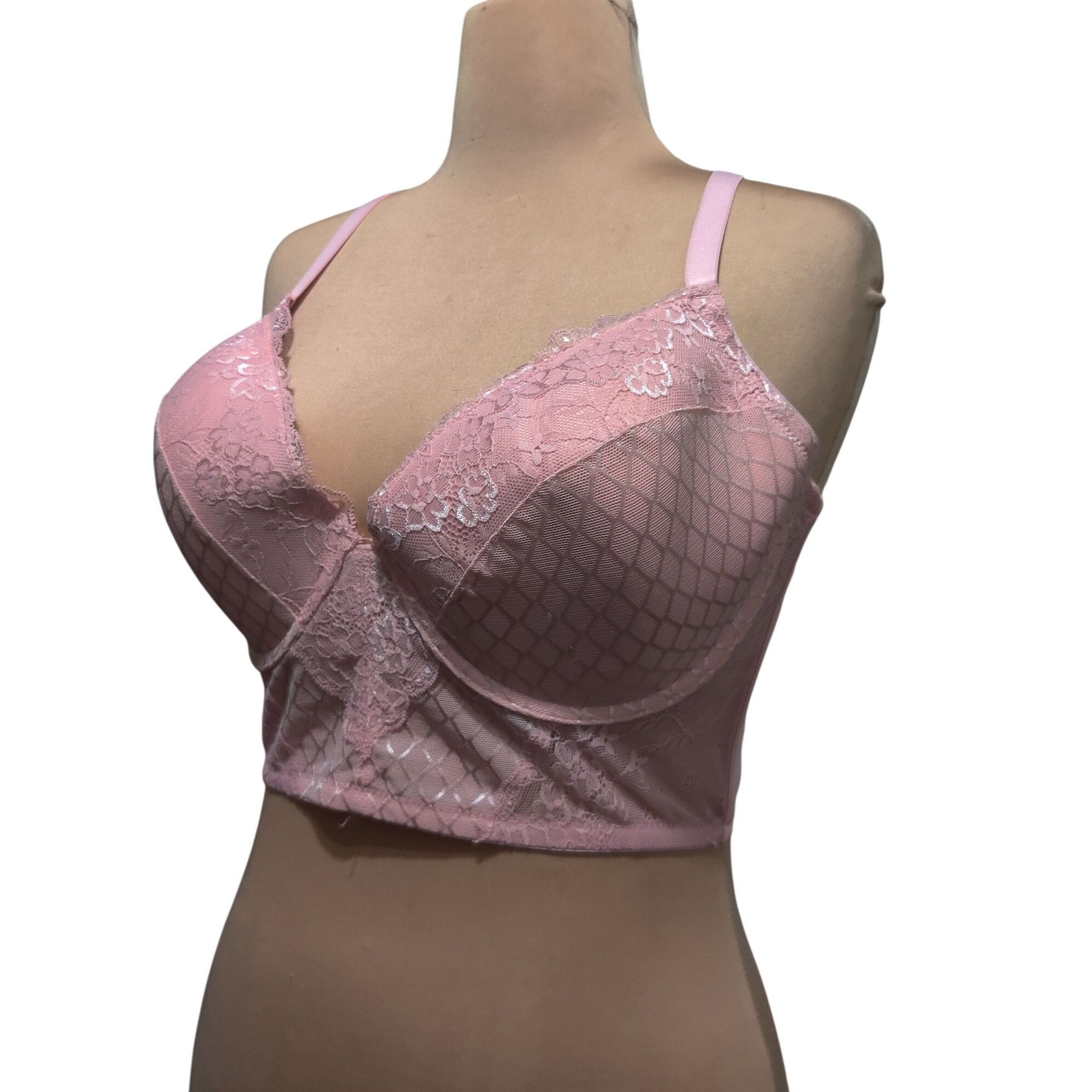 Other Pink Lace Longline Bralette Plus Size 2X Sheer Mesh Underwir Size ONE SIZE - 9 Thumbnail