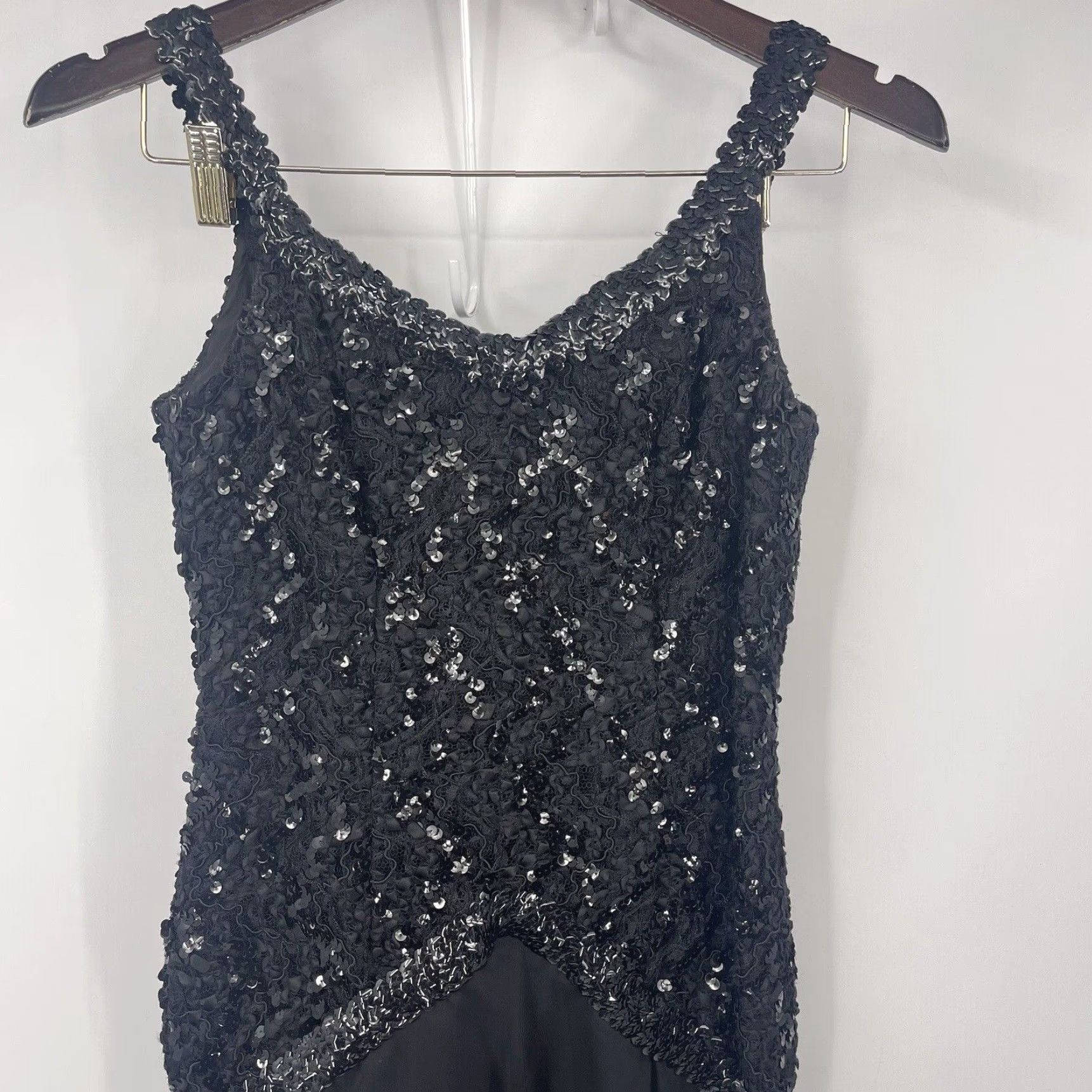 Vintage Zum Zum Mini Dress Womens M Black Sequin Ruffle 80s Glam Rock Party